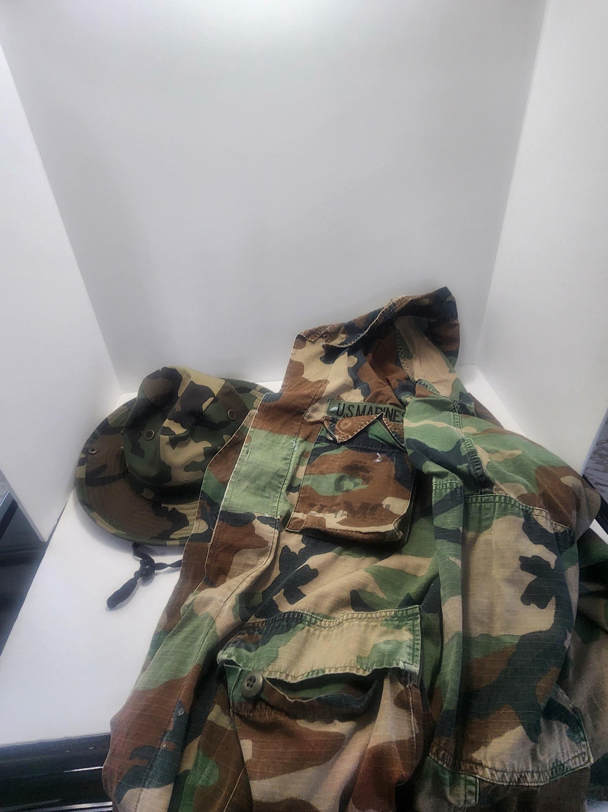 US Army Marines Vintage Button Down Shirt with Hat - Army - Marines - Army Gear - Military - Vintage Clothes - War