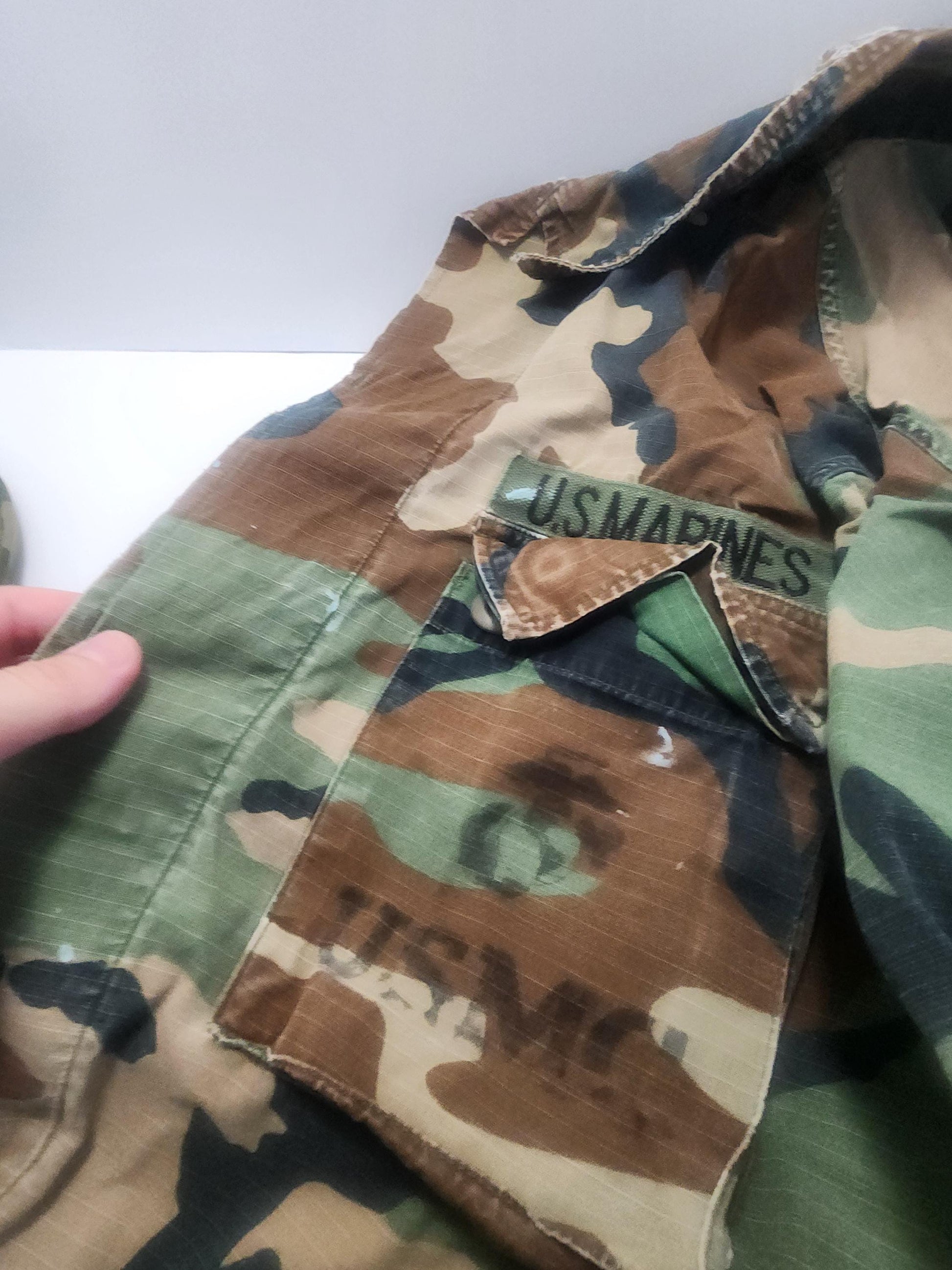 US Army Marines Vintage Button Down Shirt with Hat - Army - Marines - Army Gear - Military - Vintage Clothes - War