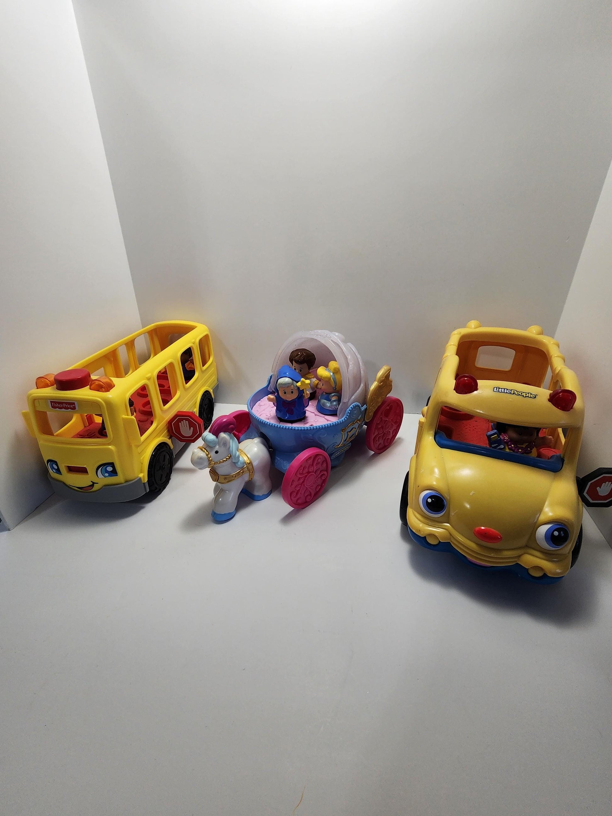 Fisher Price and Mattel Little People School Bus and Cinderella Playsets - Playsets - Fisher Price - Fisher Price Toys - Cinderella