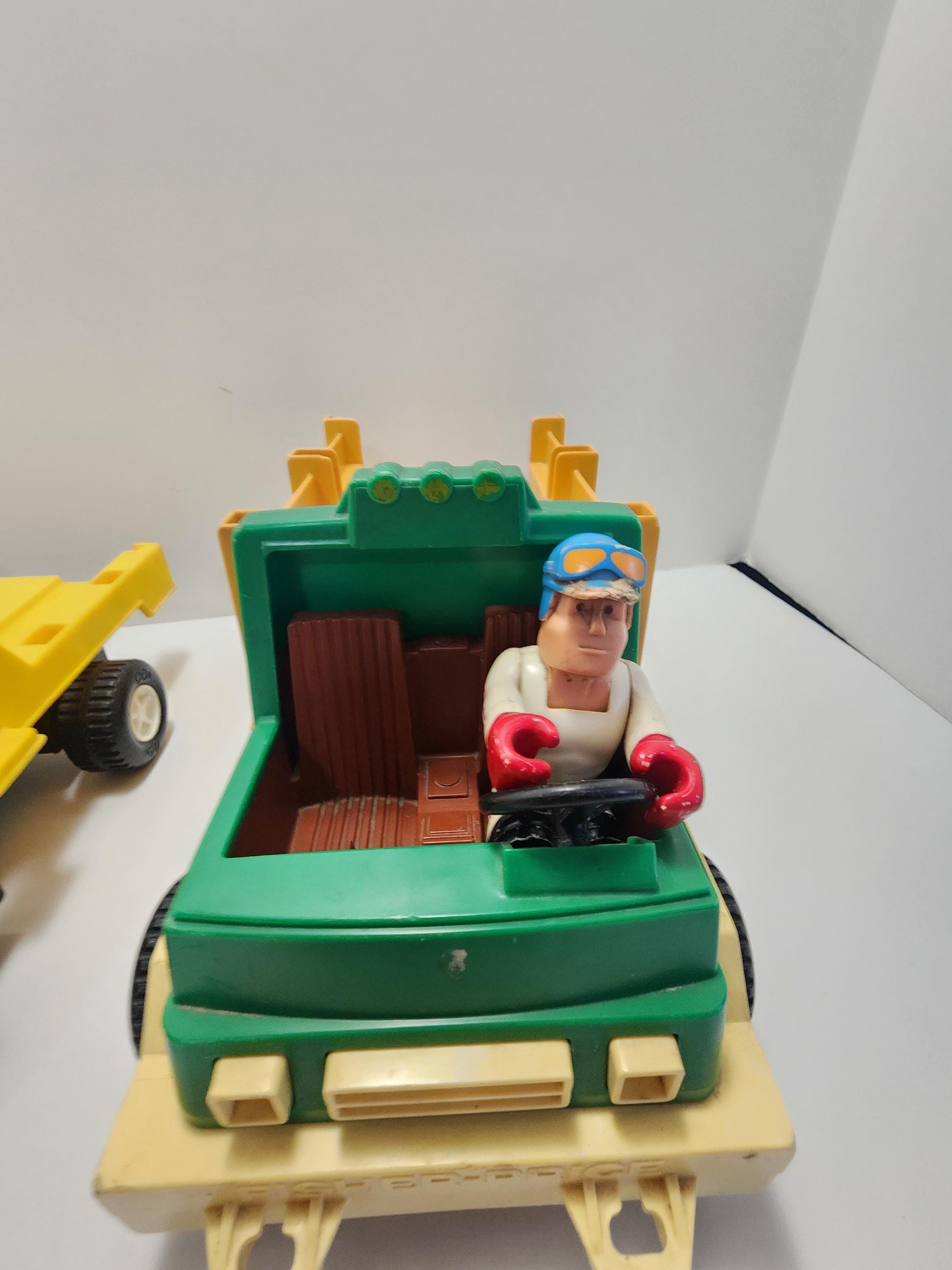 Fisher Price 1970s Husky Helpers Vehicles and Figures - Husky Helpers - 1970s - Fisher Price Toys - Flatbed Truck - Rodeo Truck