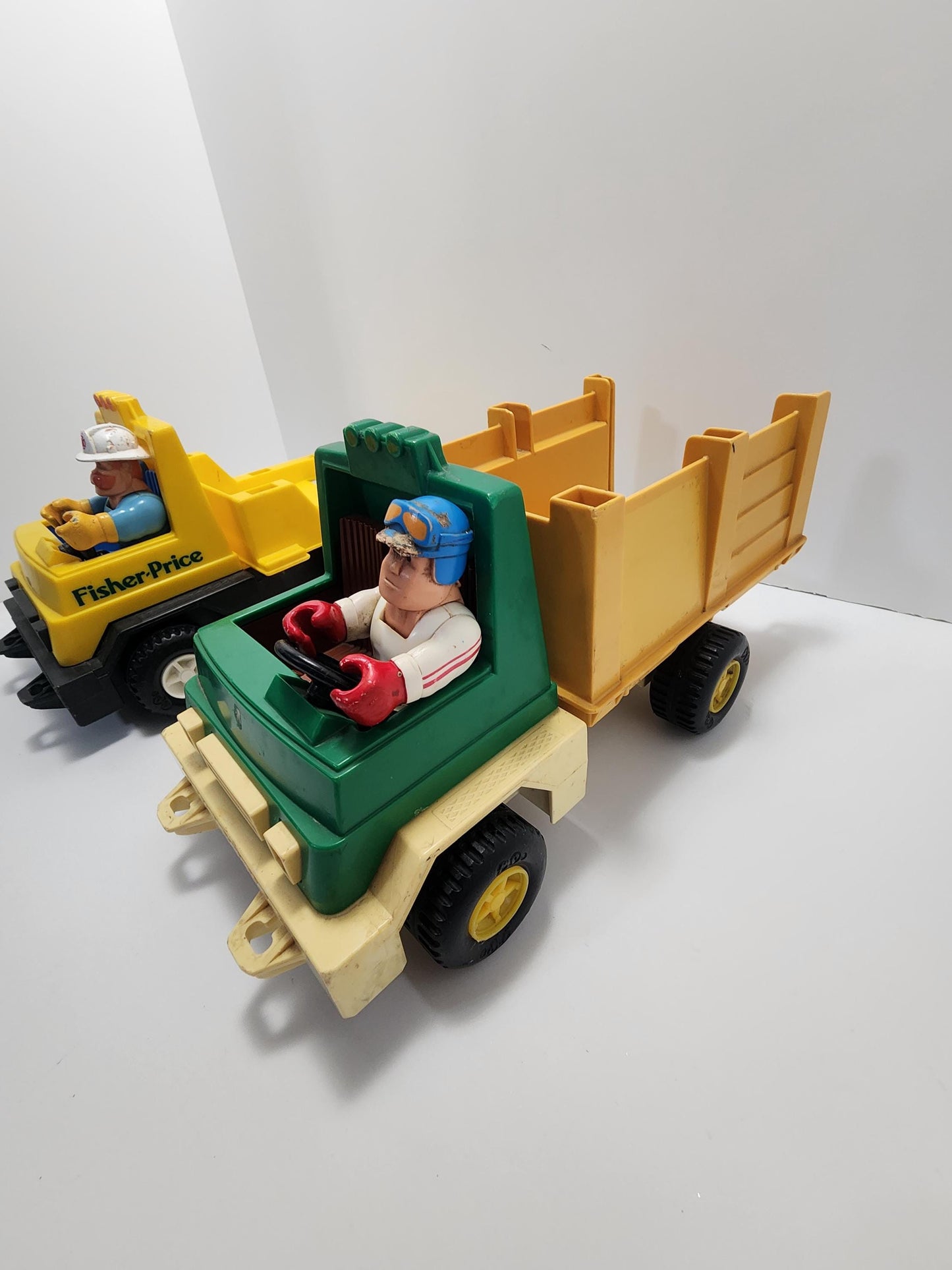 Fisher Price 1970s Husky Helpers Vehicles and Figures - Husky Helpers - 1970s - Fisher Price Toys - Flatbed Truck - Rodeo Truck