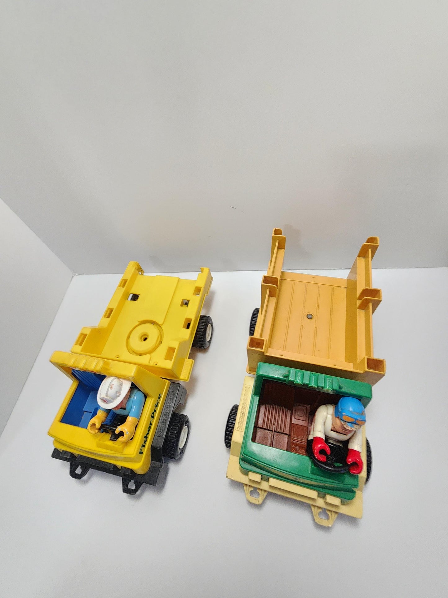 Fisher Price 1970s Husky Helpers Vehicles and Figures - Husky Helpers - 1970s - Fisher Price Toys - Flatbed Truck - Rodeo Truck