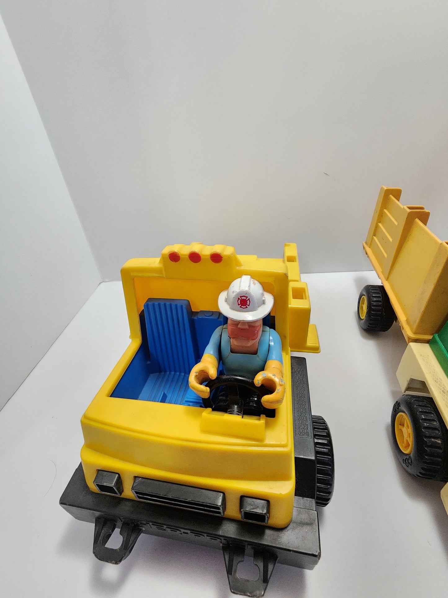 Fisher Price 1970s Husky Helpers Vehicles and Figures - Husky Helpers - 1970s - Fisher Price Toys - Flatbed Truck - Rodeo Truck