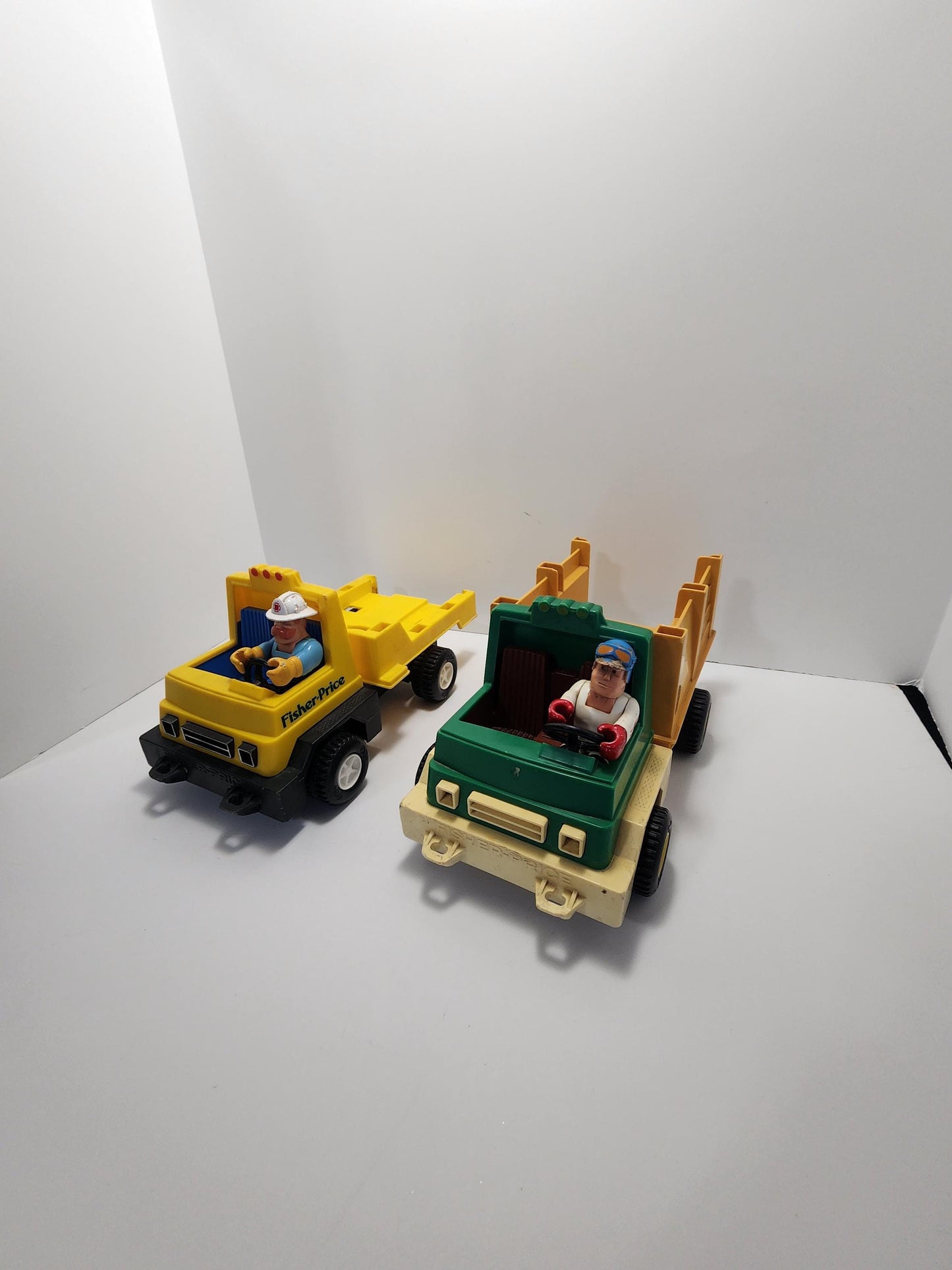 Fisher Price 1970s Husky Helpers Vehicles and Figures - Husky Helpers - 1970s - Fisher Price Toys - Flatbed Truck - Rodeo Truck