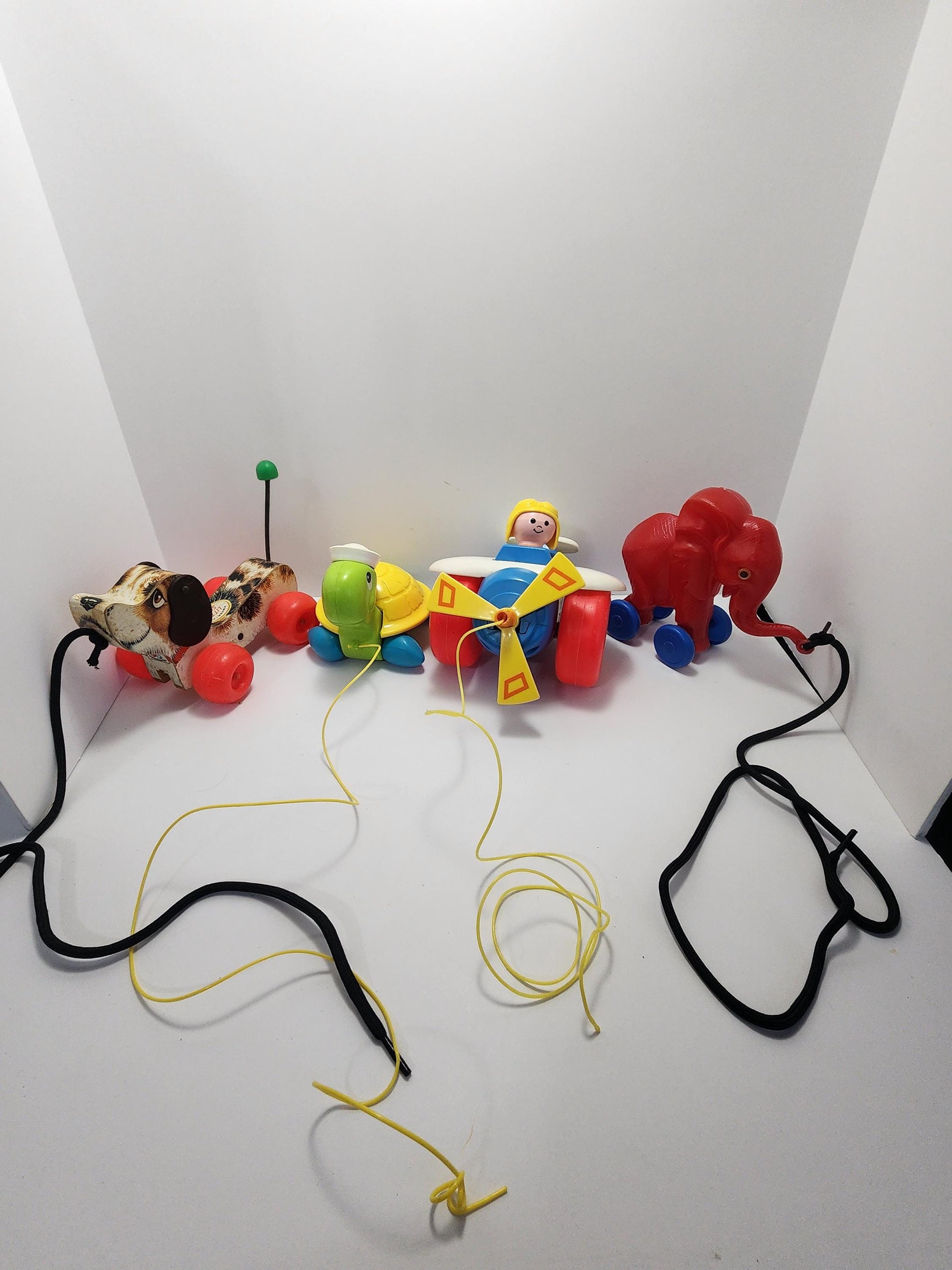 Fisher Price 1970s Pull Toys - Pets - Fisher Price - Fisher Price Toys - Pull Toys - Turtles - Elephants - Dogs - Puppy - Airplanes