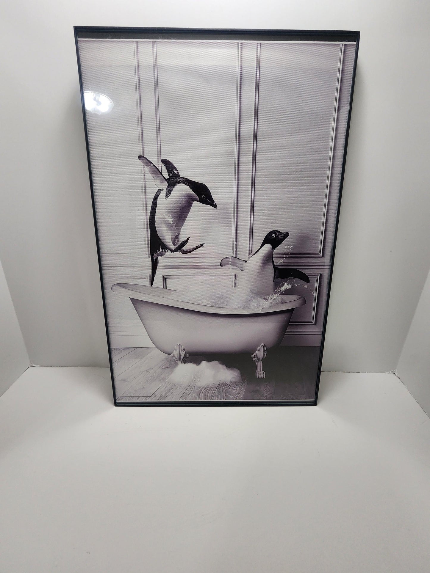 Penguins Bathroom Canvas Framed Art - Bathroom - Bathroom Decor - Bathtub - Canvas - Framed Art - Wall Decor - Penguins - Animal Decor