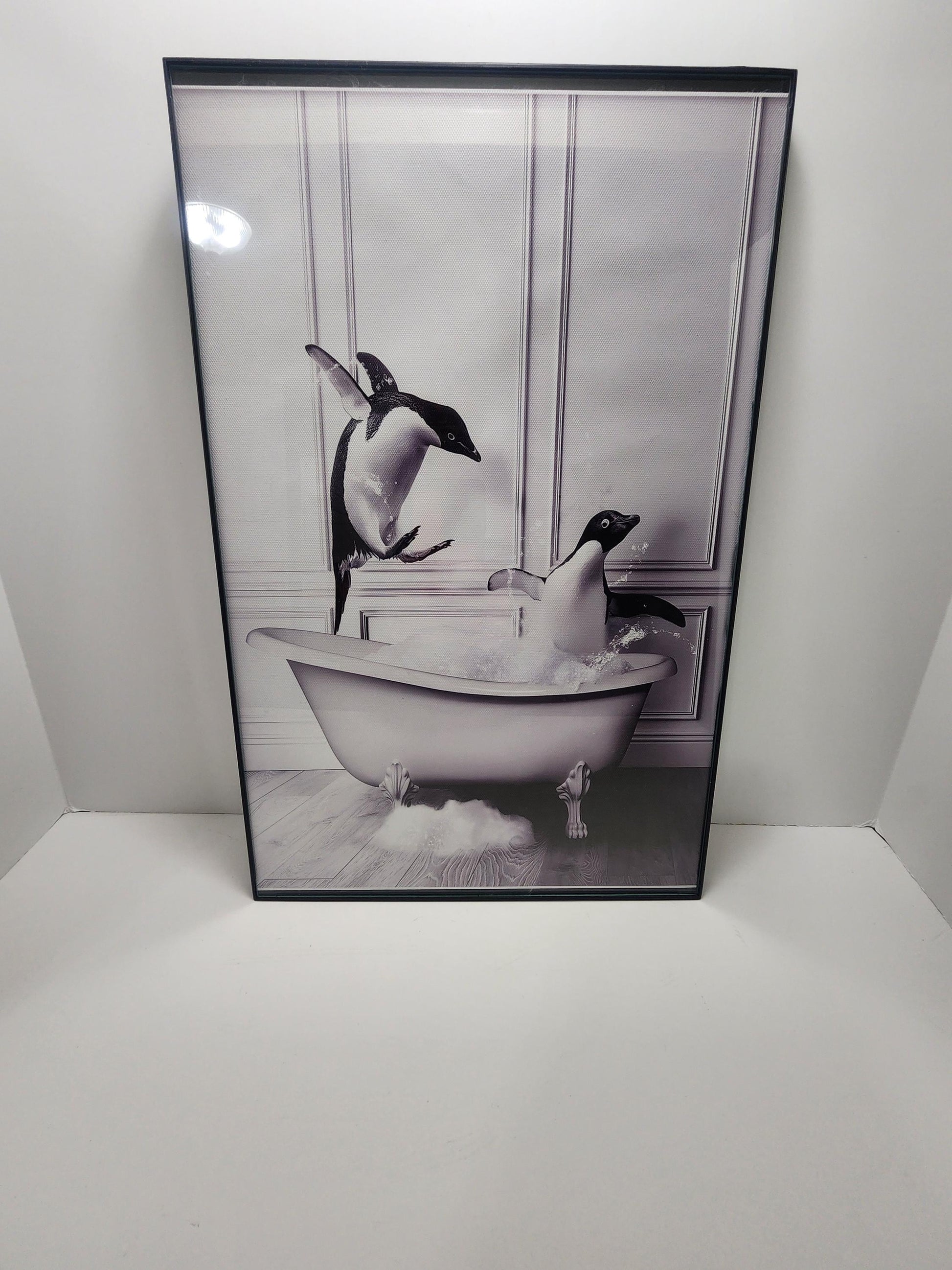 Penguins Bathroom Canvas Framed Art - Bathroom - Bathroom Decor - Bathtub - Canvas - Framed Art - Wall Decor - Penguins - Animal Decor