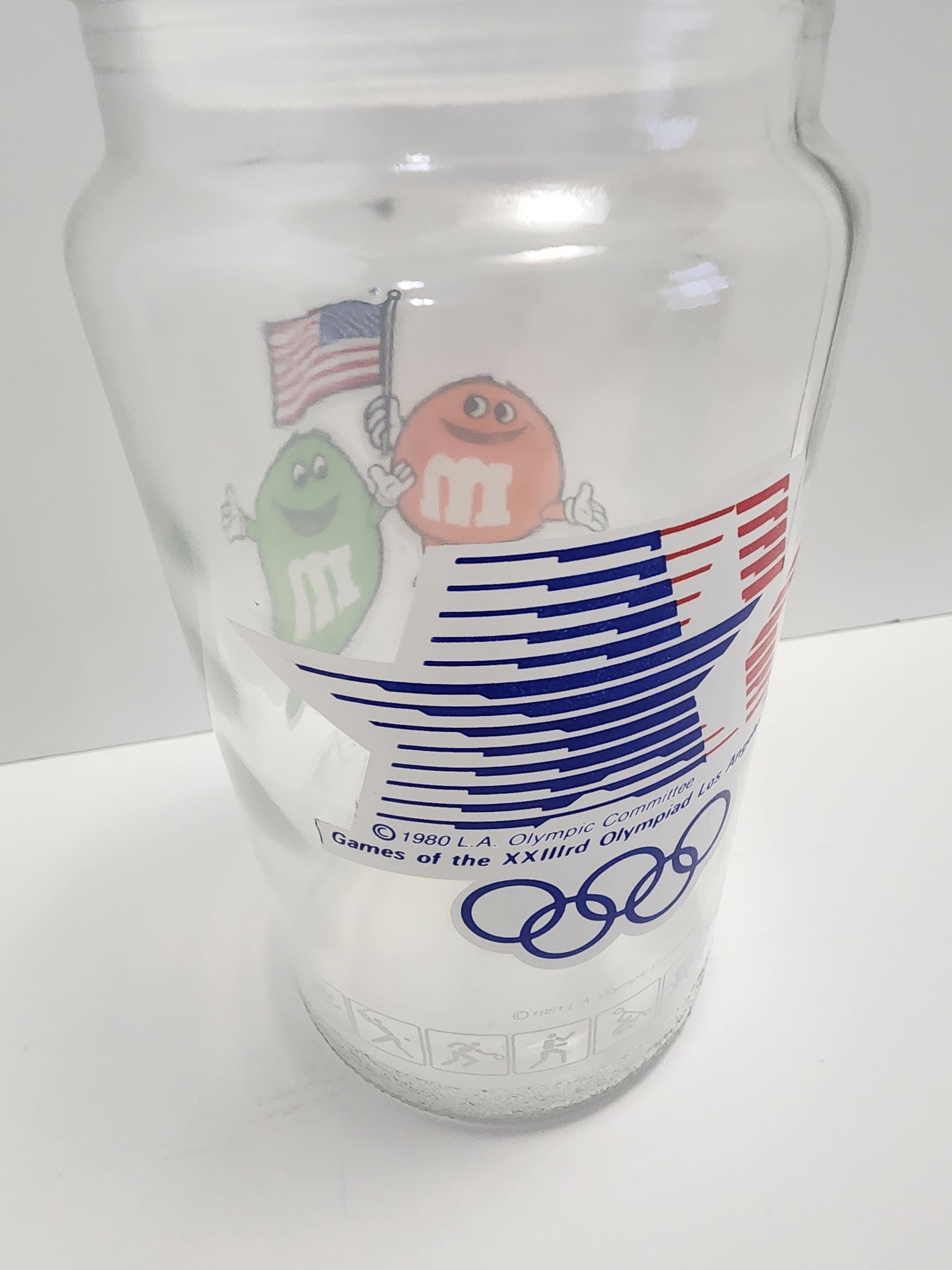 M&M's 1980s Olympics Glass Vintage Jar - Jars - Candy Jar - Glass - Vintage Glass - Olympics - 1980s - Vintage Candy - Mnms
