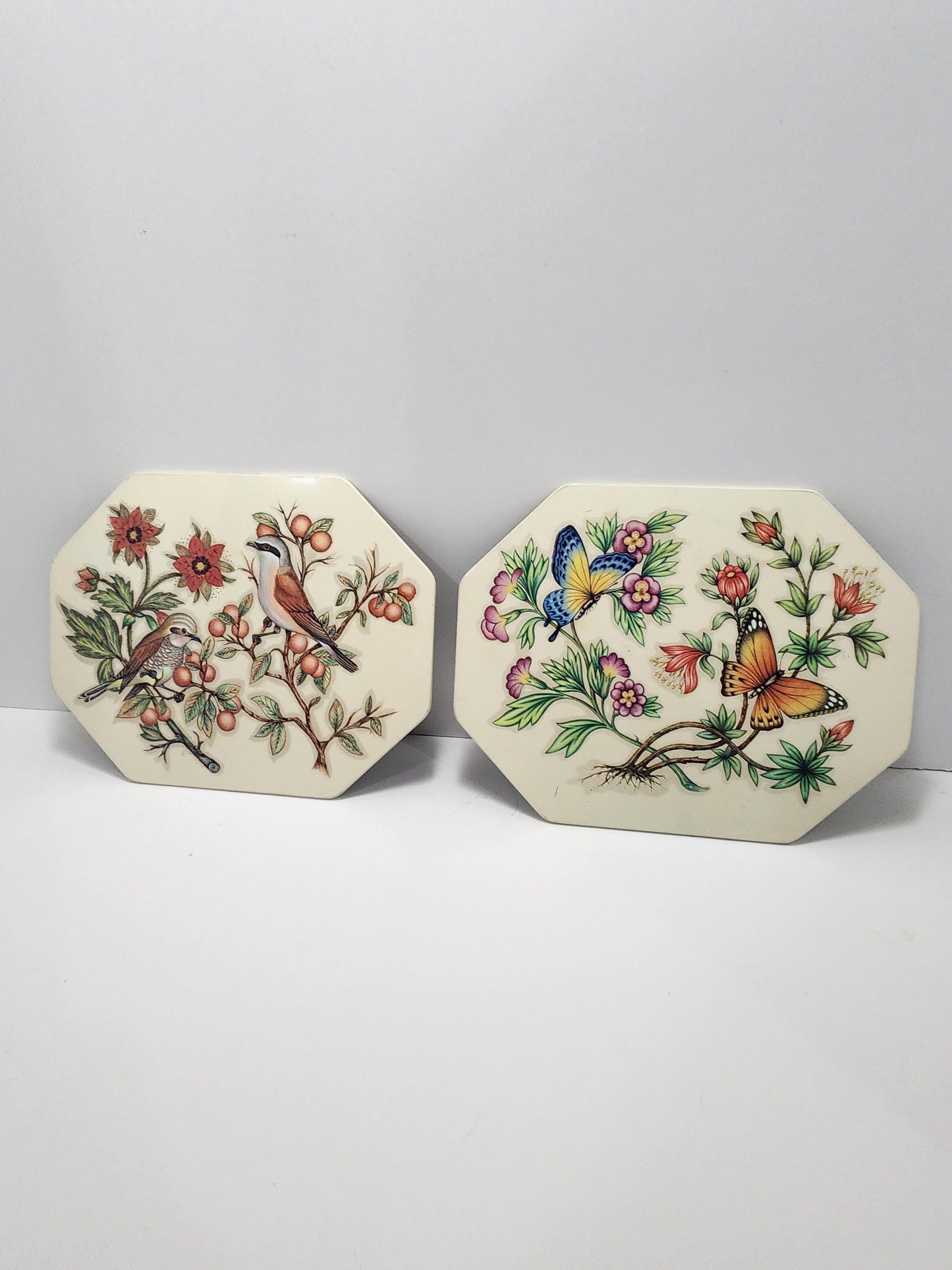 Ceramic Tile Vintage Hot Pads or Wall Hangings - Butterflies - Birds - Bird Decor - Butterfly Decor - Hot Pads - Decor - Wall Hangings
