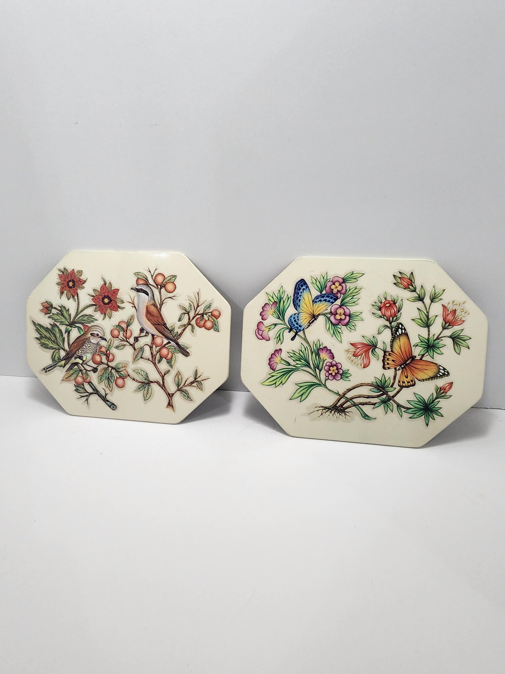 Ceramic Tile Vintage Hot Pads or Wall Hangings - Butterflies - Birds - Bird Decor - Butterfly Decor - Hot Pads - Decor - Wall Hangings