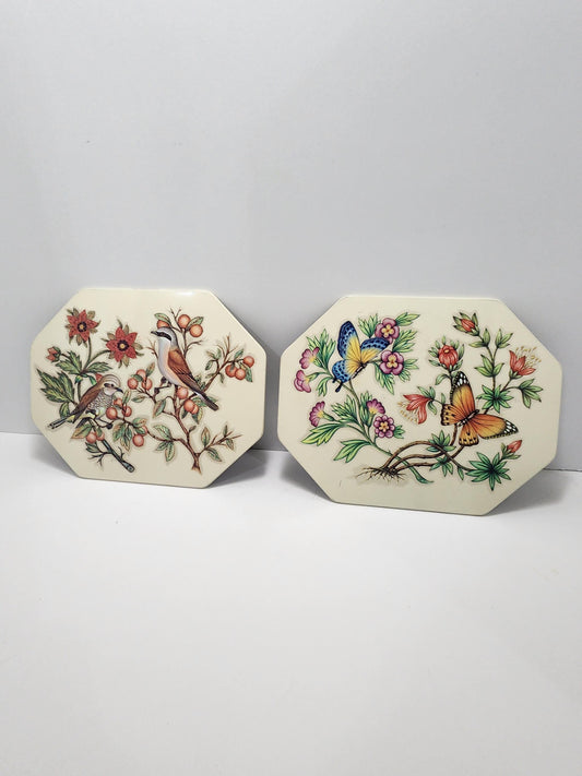 Ceramic Tile Vintage Hot Pads or Wall Hangings - Butterflies - Birds - Bird Decor - Butterfly Decor - Hot Pads - Decor - Wall Hangings