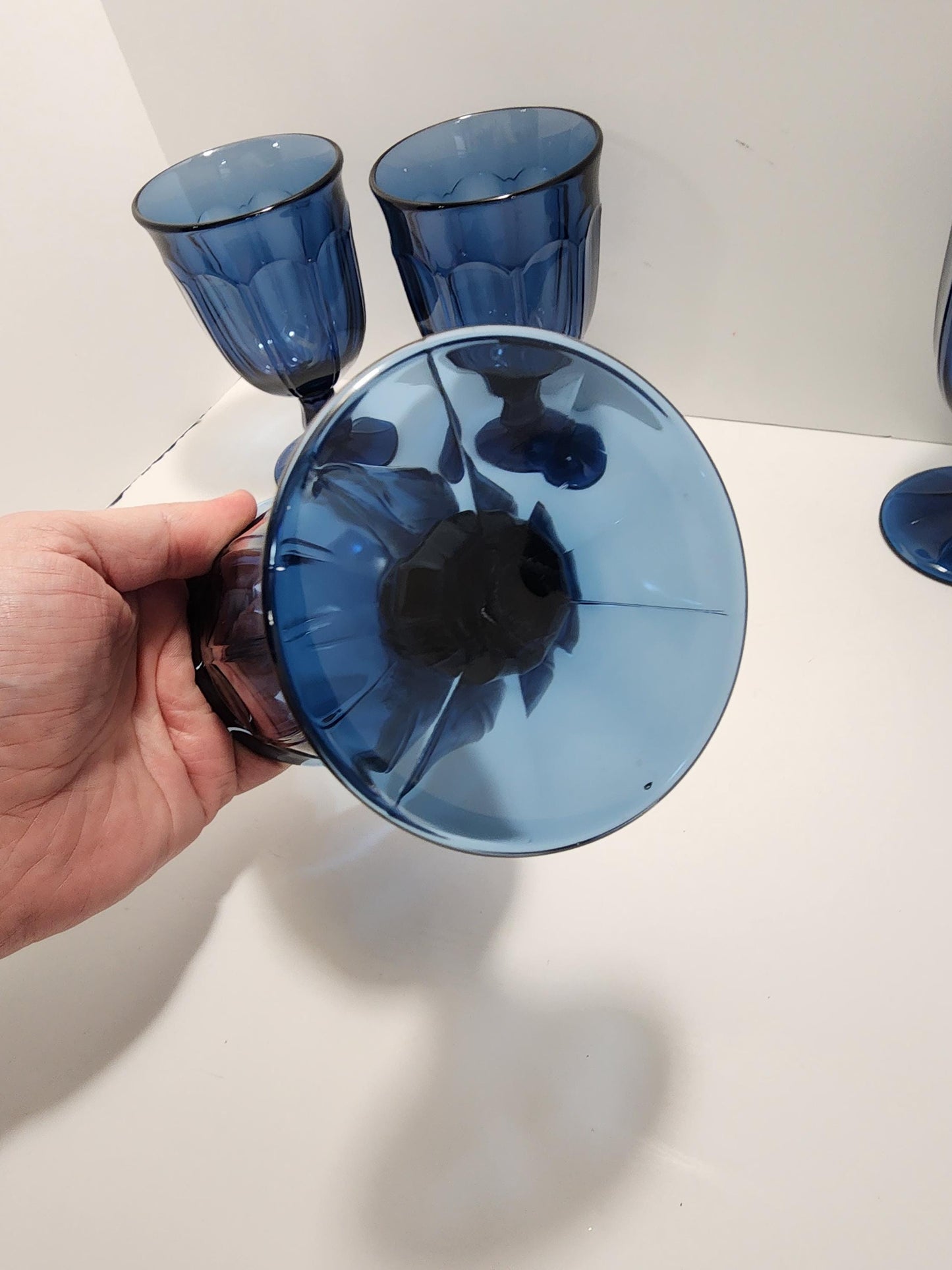 Dark Blue Vintage Goblets Set Of 5 - Goblets - Vintage - Glass - Drinkware - Glass Set - Glass Goblets - Blue Glass