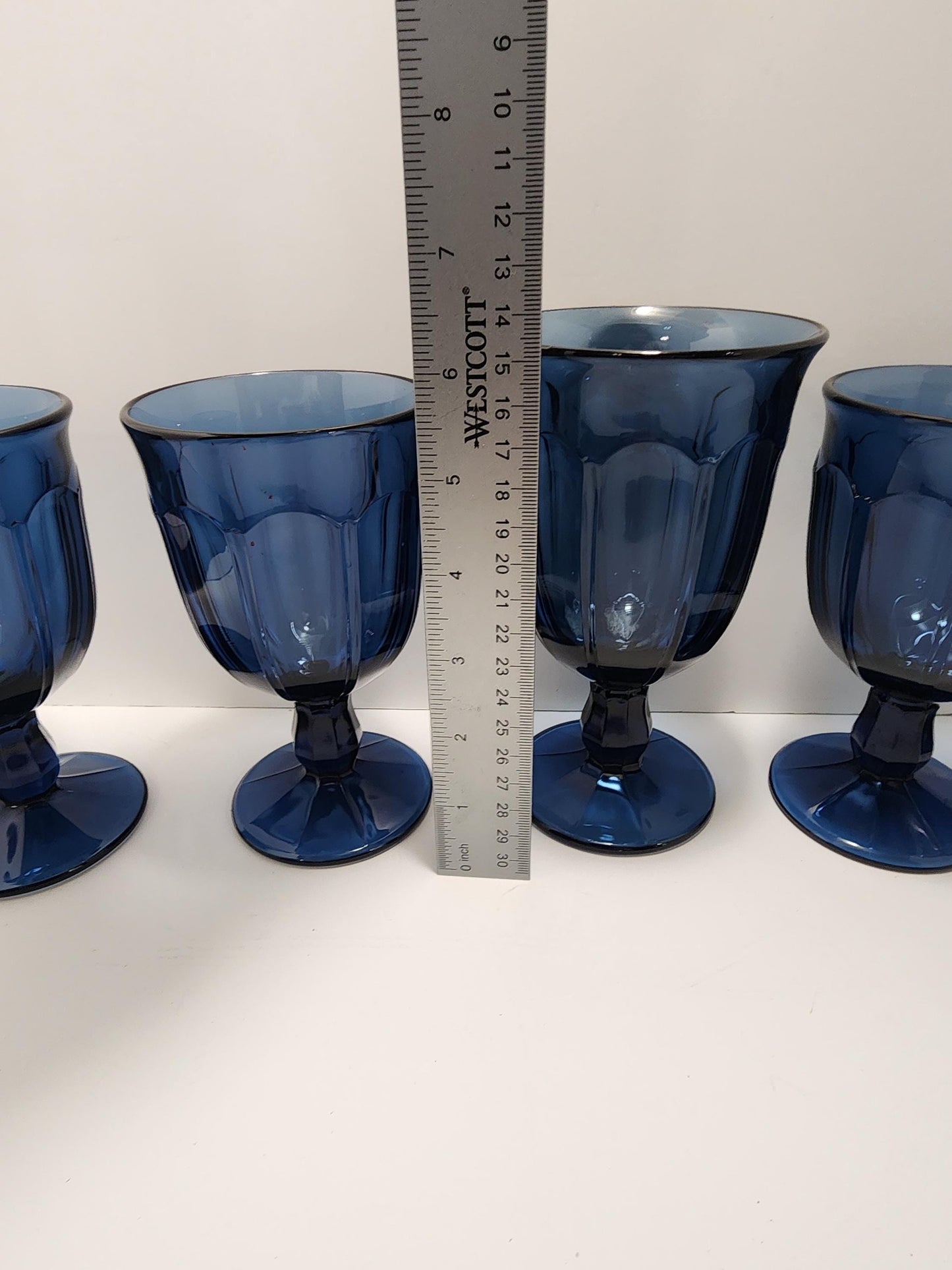 Dark Blue Vintage Goblets Set Of 5 - Goblets - Vintage - Glass - Drinkware - Glass Set - Glass Goblets - Blue Glass