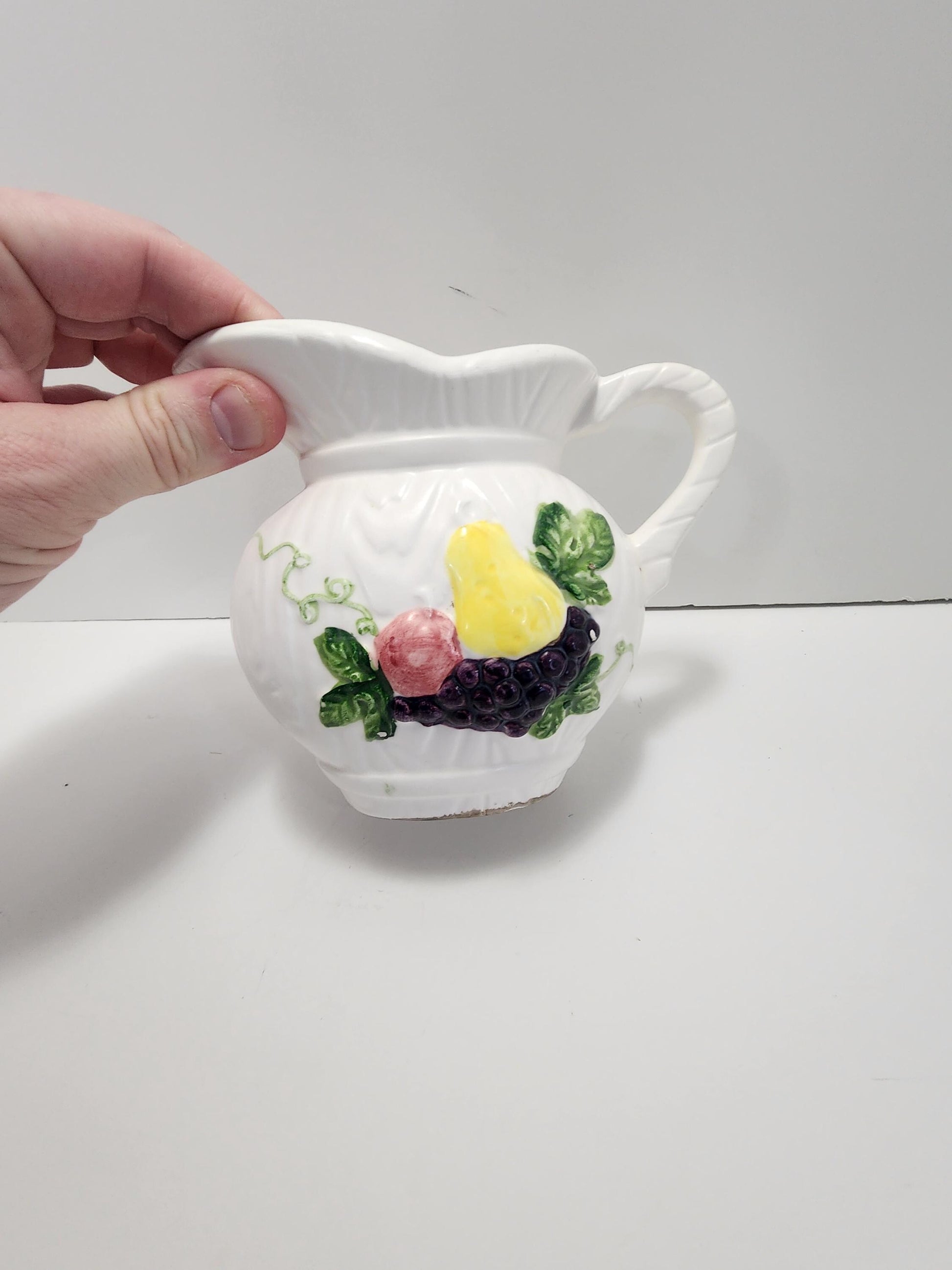 Samson Imports 1964 Antique Hand Painted Pitcher Jar - Samson Imports - Antiques - 1960s - Teapot - Pitcher - Vintage Glass - Fruit - Farm