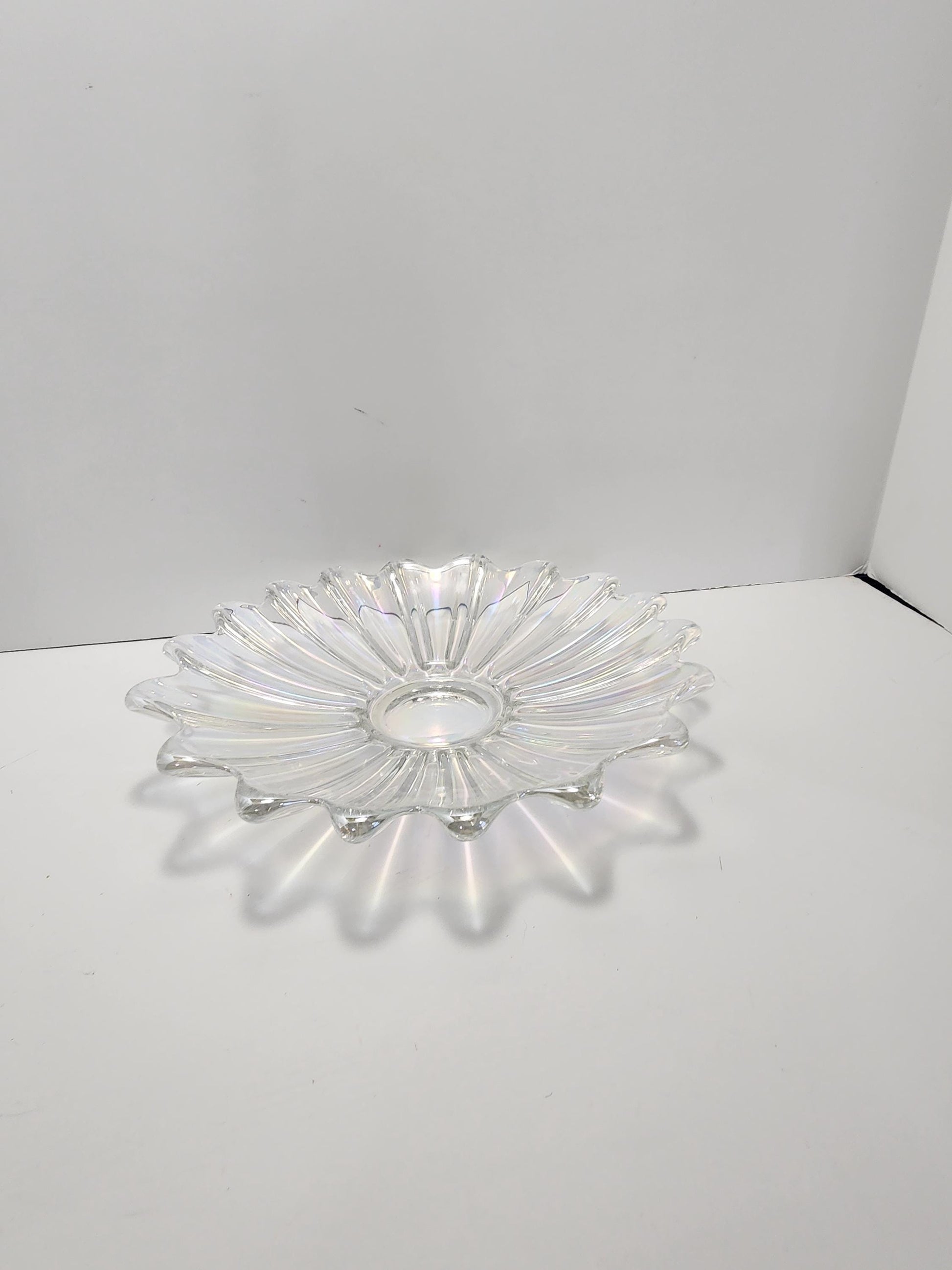 Vintage Federal Carnival Glass Iridescent Celestial Bowl Ribbed Flower Petal 1950's 11" - Carnival Glass - Federal Glass - Iridescent