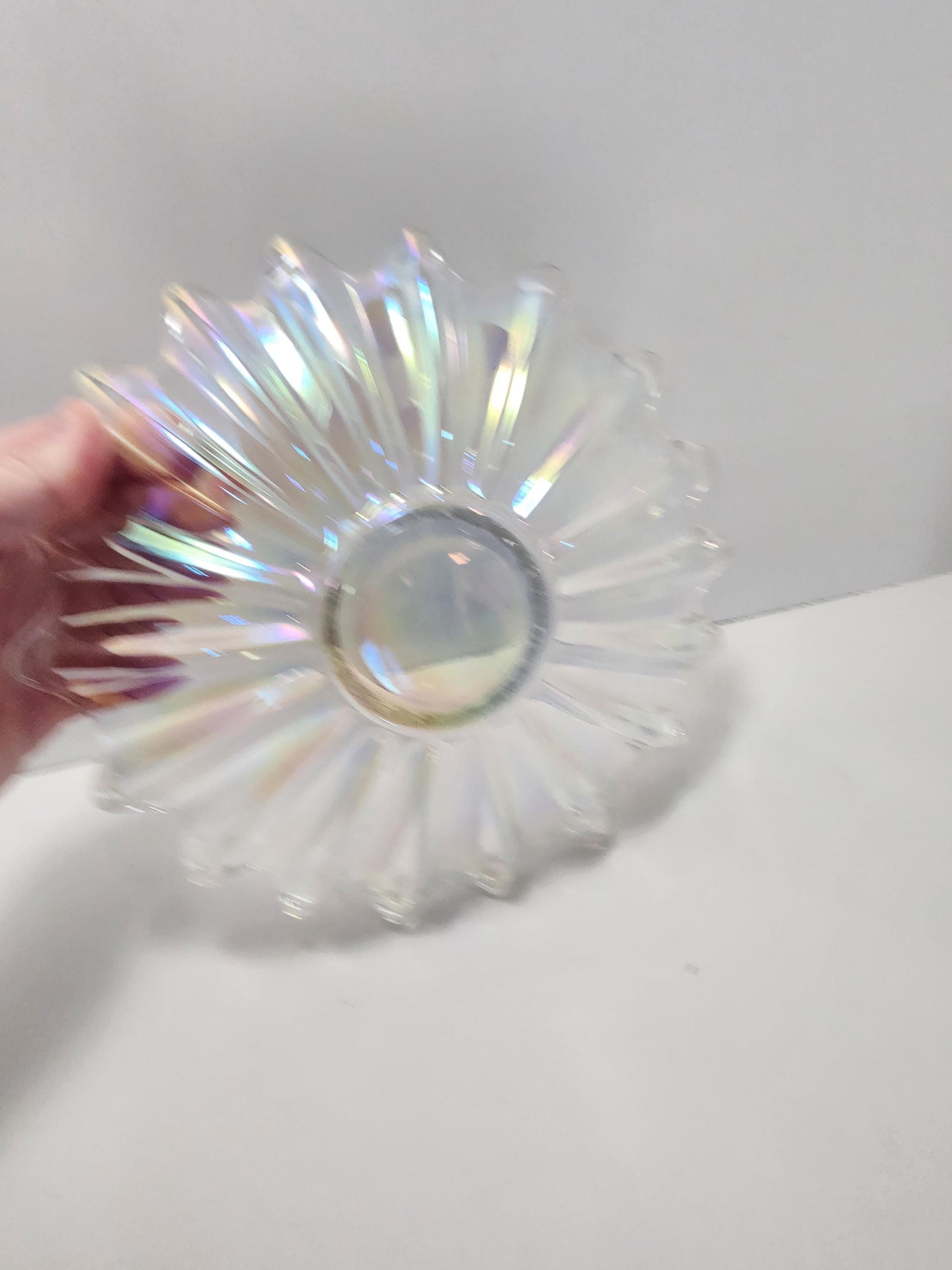 Vintage Federal Carnival Glass Iridescent Celestial Bowl Ribbed Flower Petal 1950's 11" - Carnival Glass - Federal Glass - Iridescent
