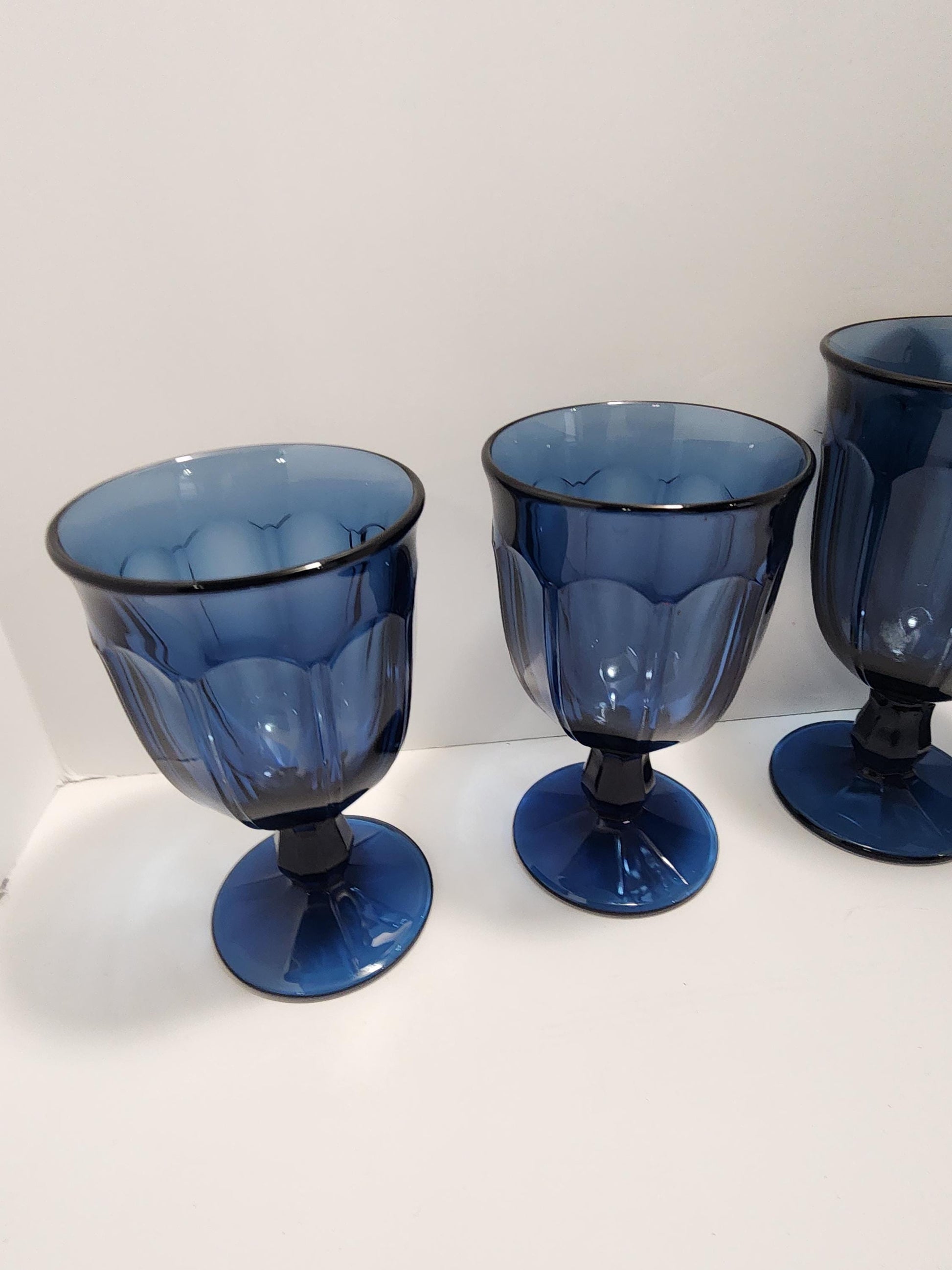 Dark Blue Vintage Goblets Set Of 5 - Goblets - Vintage - Glass - Drinkware - Glass Set - Glass Goblets - Blue Glass