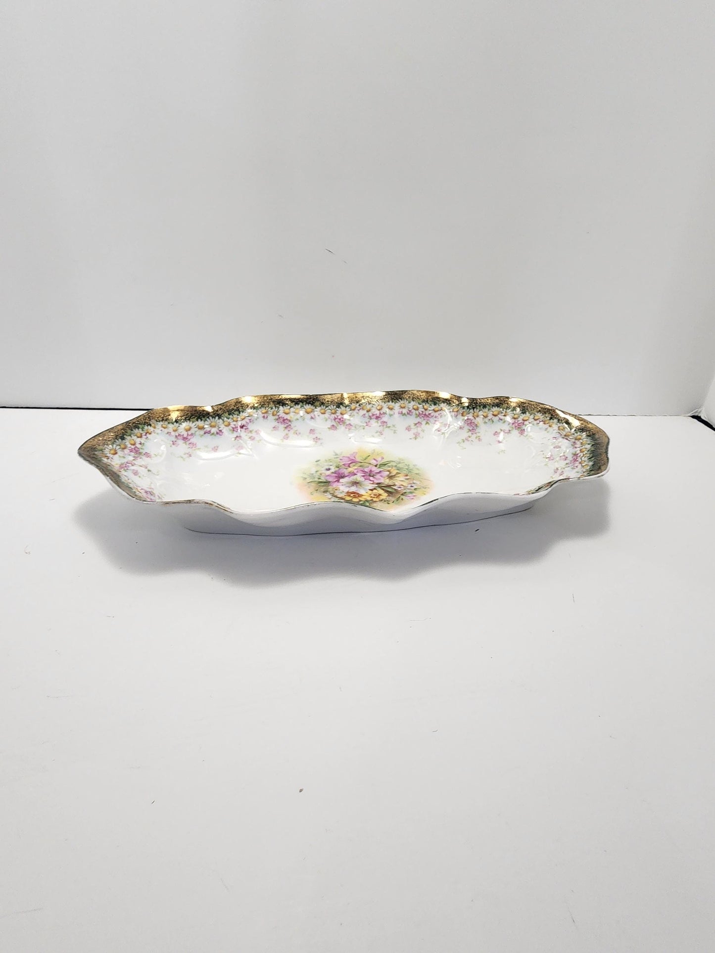 Carl Tielsch 12" Vintage CT Germany Oval Serving Dish, Floral Gold Accents - Germany - Serving Trays - Germany Dinnerware - Vintage Kitchen