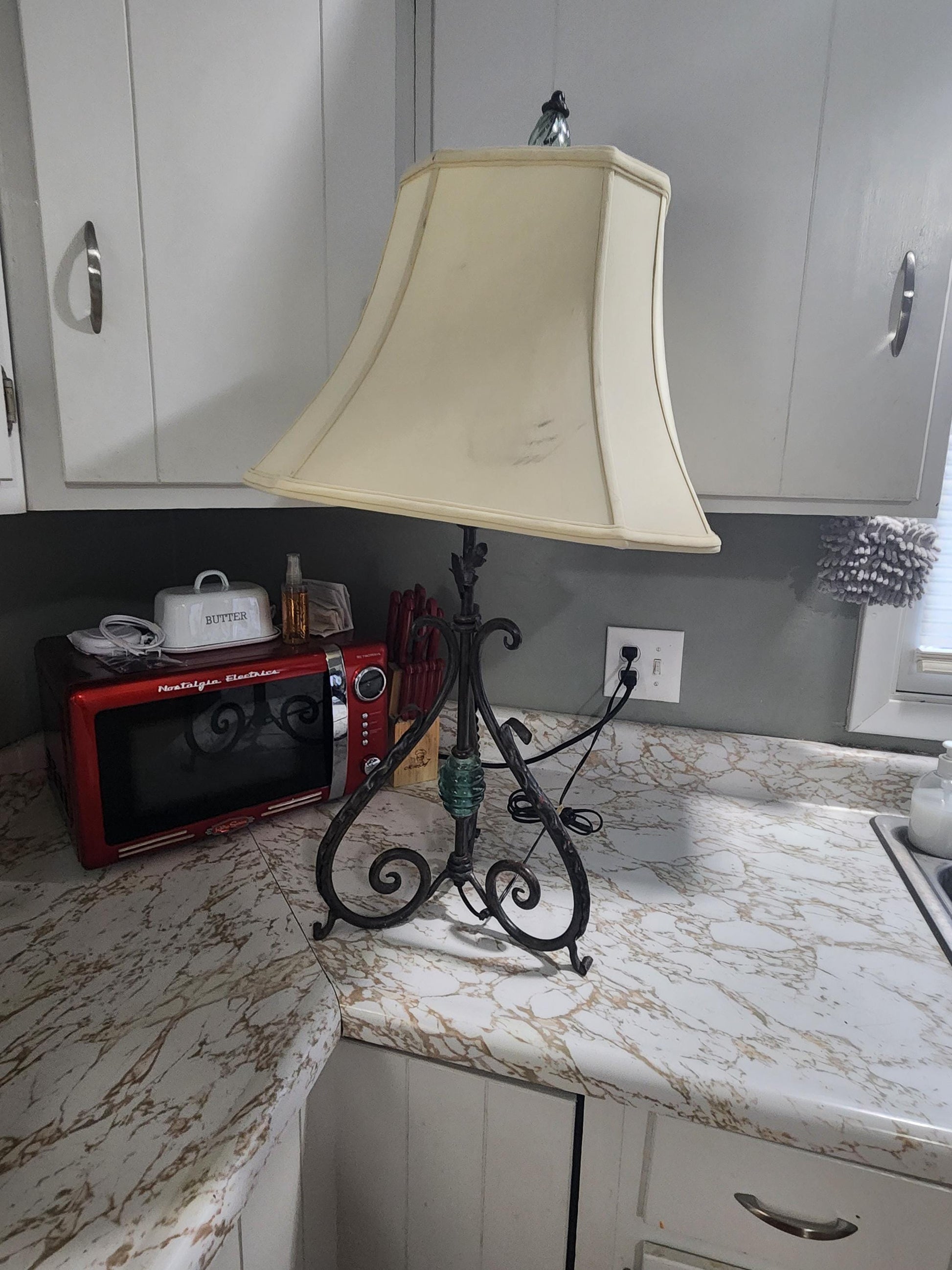 Mid Century Fleurde Table Lamp Scrolled METAL Base 30 Inch - Lamps - Mid Century - Antiques - Decor - Antique Decor - Desk Lamps