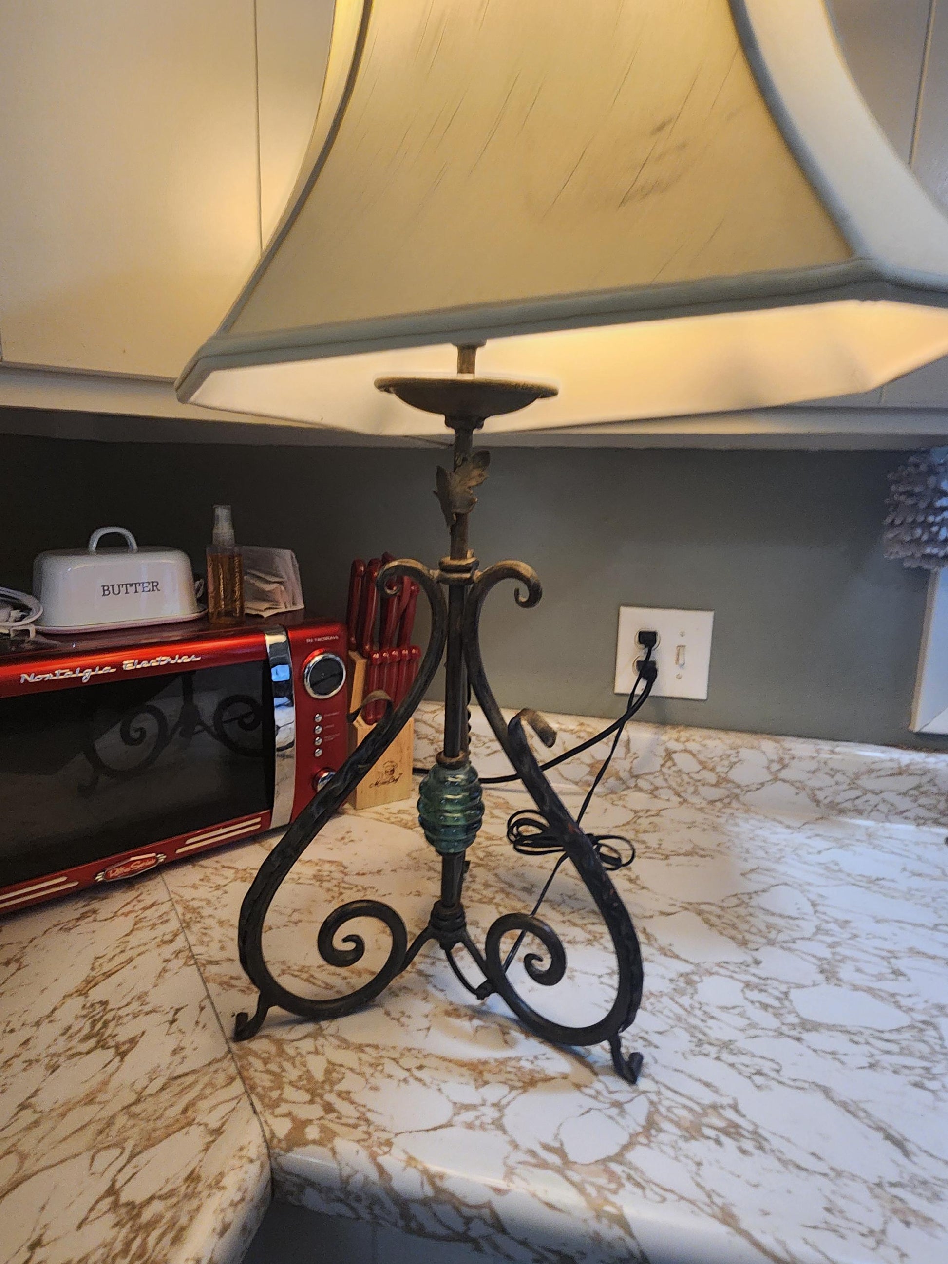 Mid Century Fleurde Table Lamp Scrolled METAL Base 30 Inch - Lamps - Mid Century - Antiques - Decor - Antique Decor - Desk Lamps