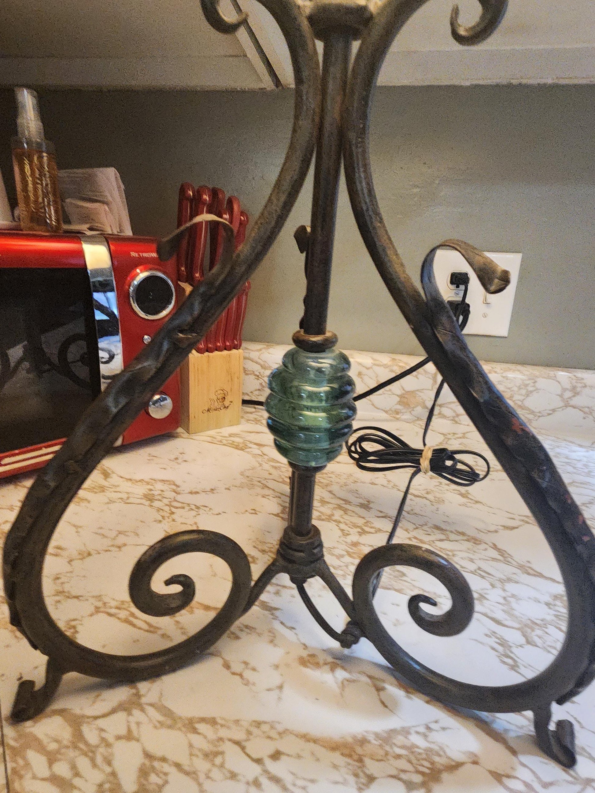 Mid Century Fleurde Table Lamp Scrolled METAL Base 30 Inch - Lamps - Mid Century - Antiques - Decor - Antique Decor - Desk Lamps