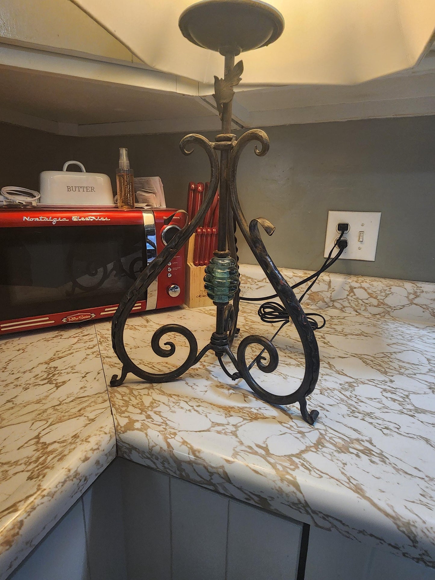 Mid Century Fleurde Table Lamp Scrolled METAL Base 30 Inch - Lamps - Mid Century - Antiques - Decor - Antique Decor - Desk Lamps