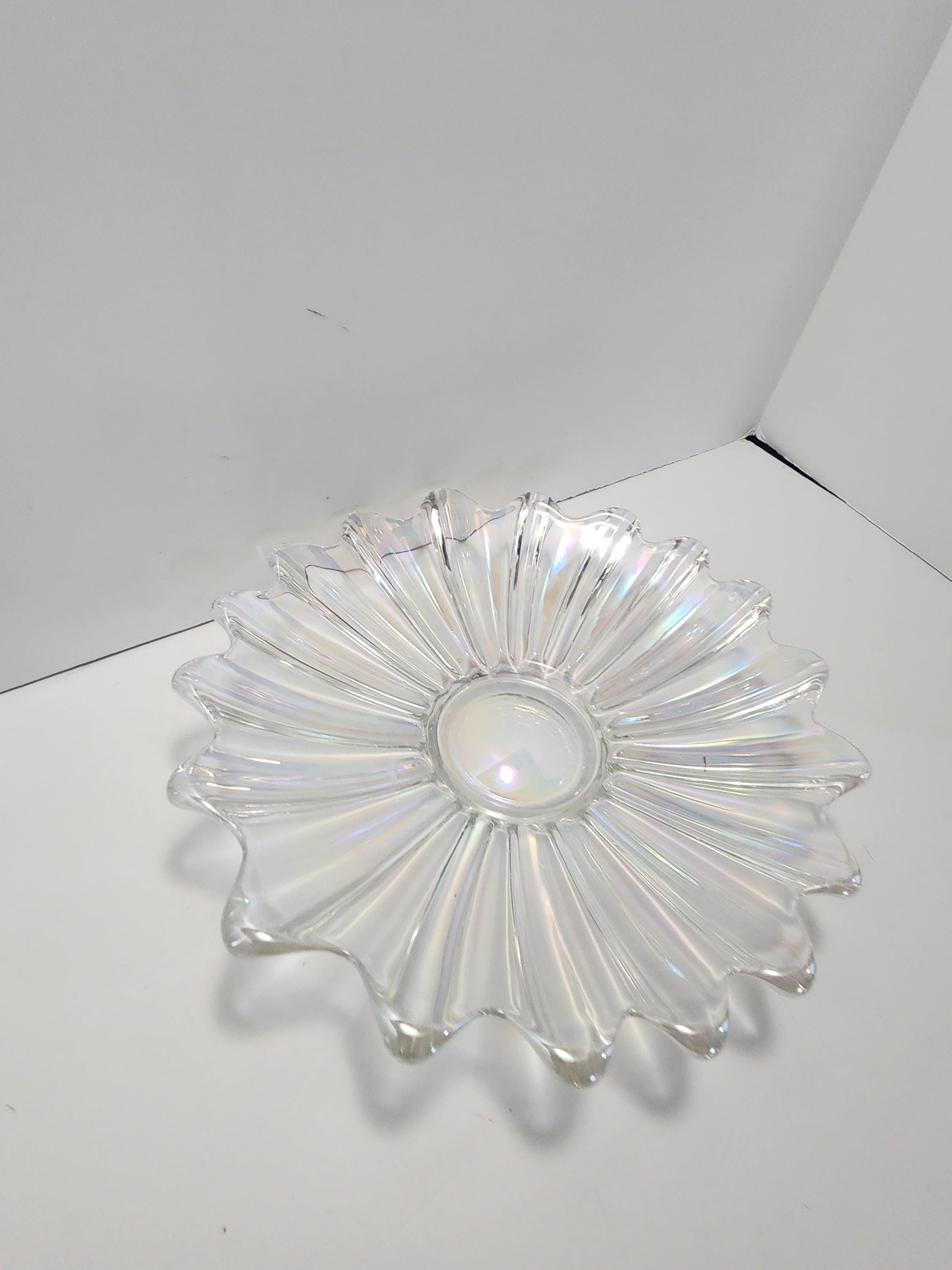 Vintage Federal Carnival Glass Iridescent Celestial Bowl Ribbed Flower Petal 1950's 11" - Carnival Glass - Federal Glass - Iridescent