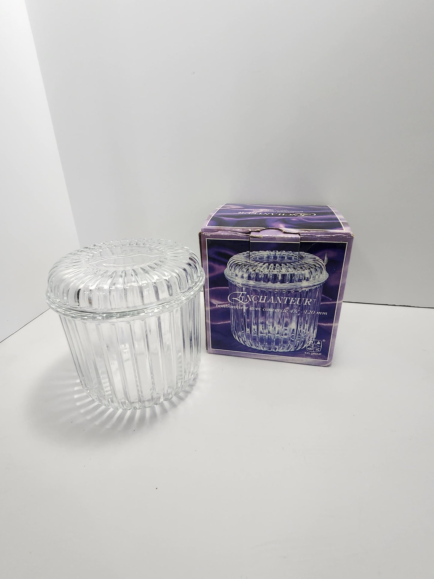 Vintage Pressed Glass Covered Candy Dish 4.25"- INDONESIA Kig - Rare - Pressed Class - Candy Dish - Enchanteur