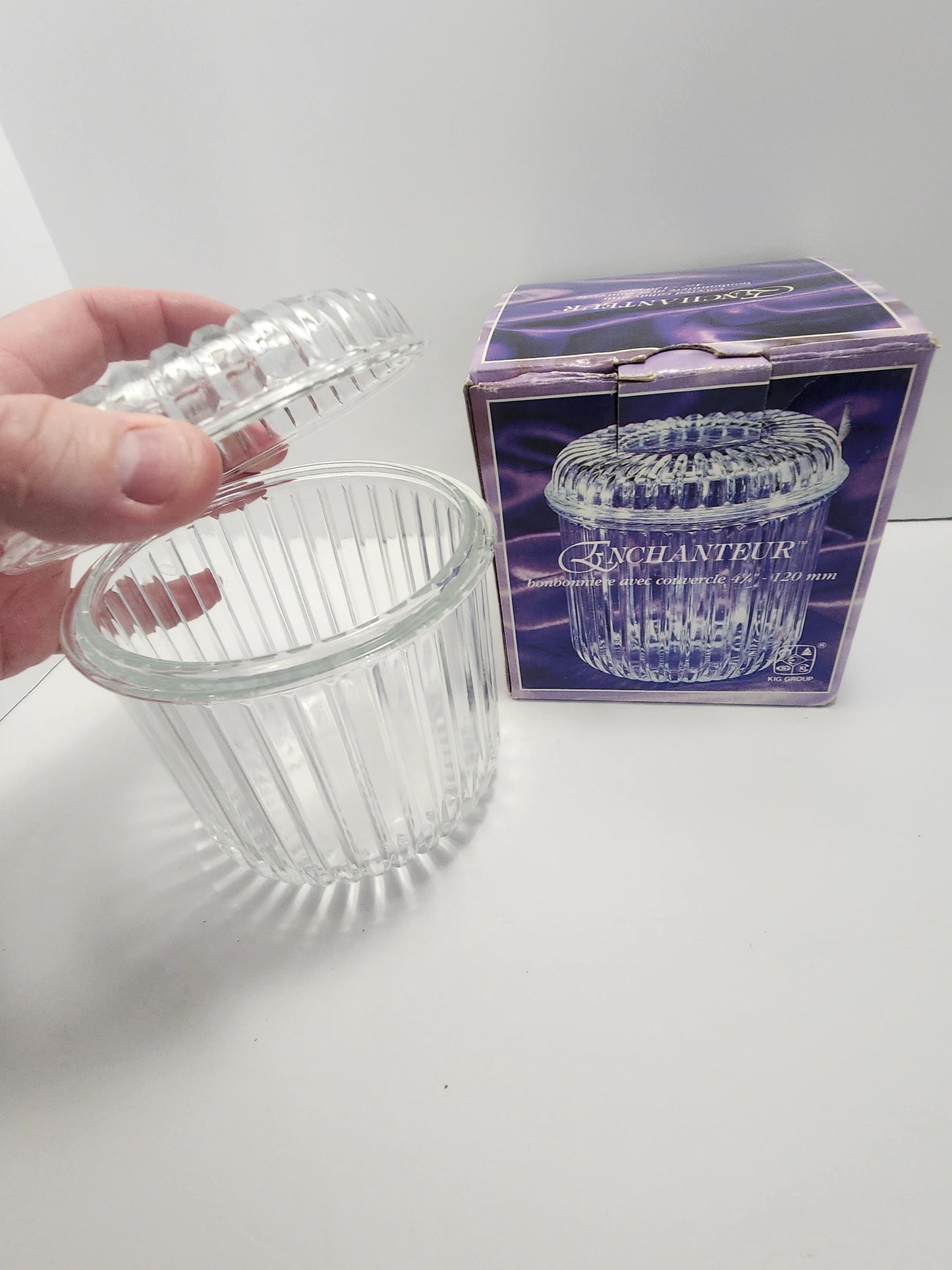 Vintage Pressed Glass Covered Candy Dish 4.25"- INDONESIA Kig - Rare - Pressed Class - Candy Dish - Enchanteur