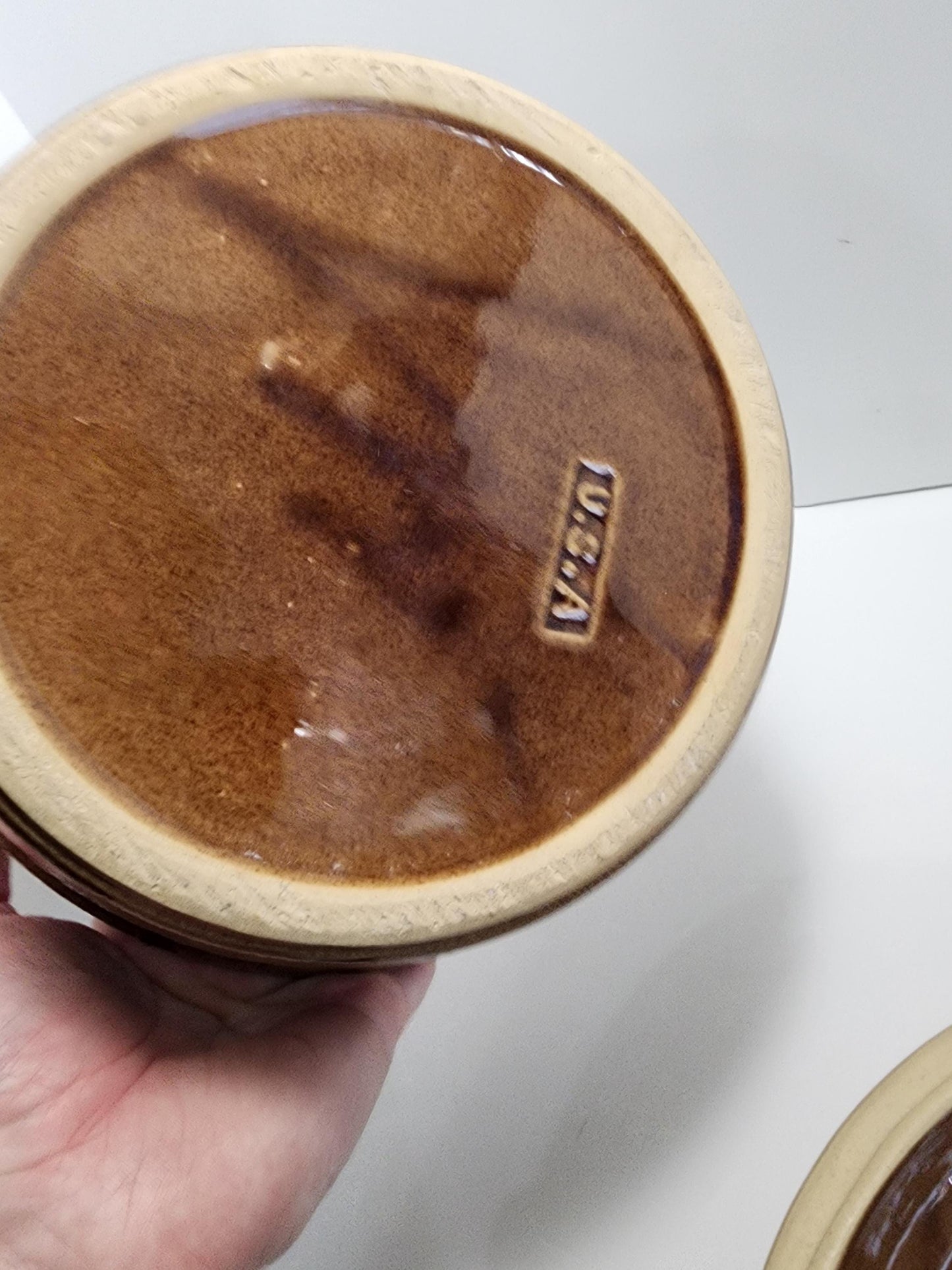 Vintage 9” USA Covered Stoneware Dough Mixing Bowl or Casserole Dish - Stoneware - Vintage Stoneware - Casserole Dish - Mixing Bowl - Bowls