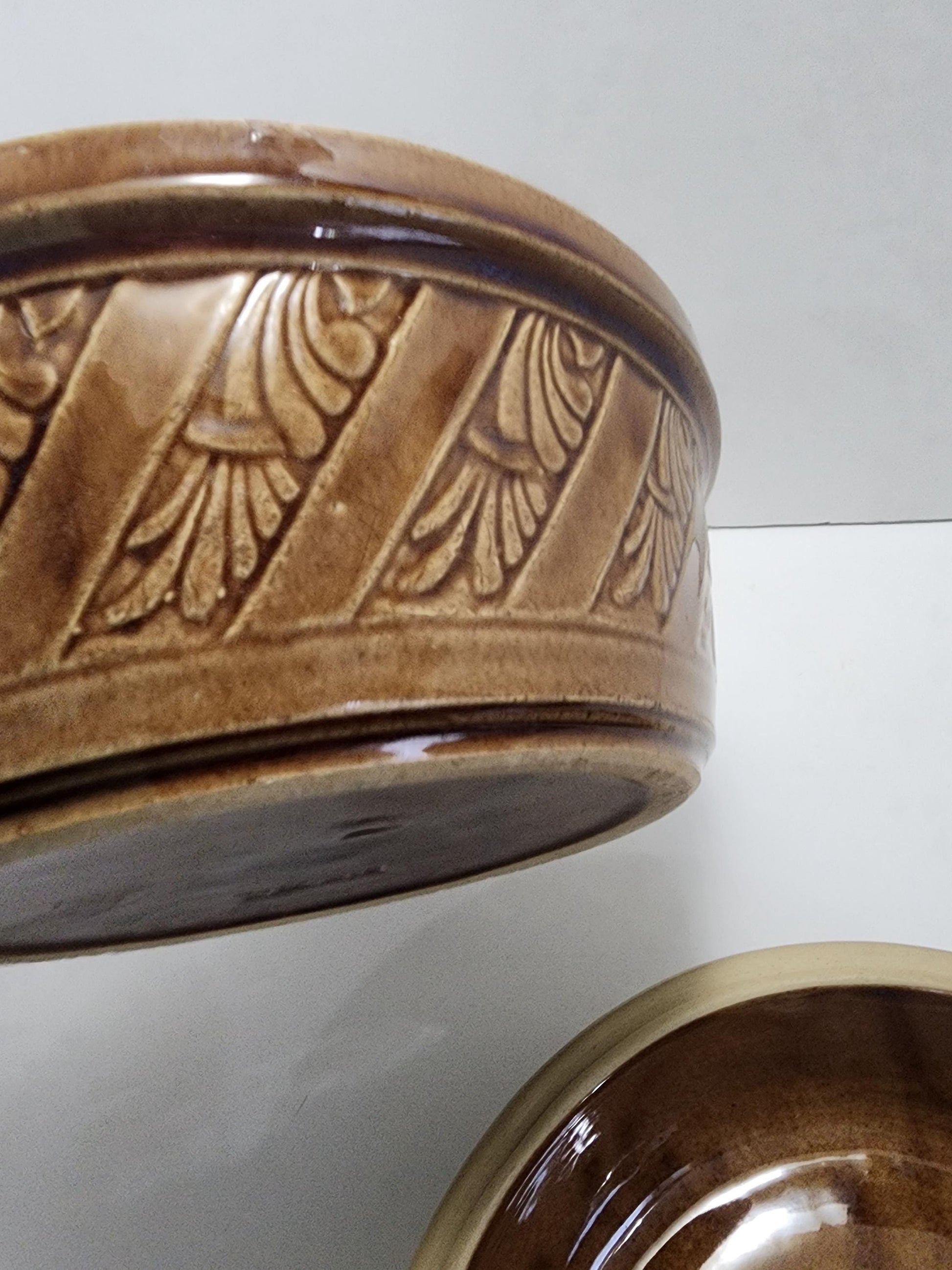 Vintage 9” USA Covered Stoneware Dough Mixing Bowl or Casserole Dish - Stoneware - Vintage Stoneware - Casserole Dish - Mixing Bowl - Bowls