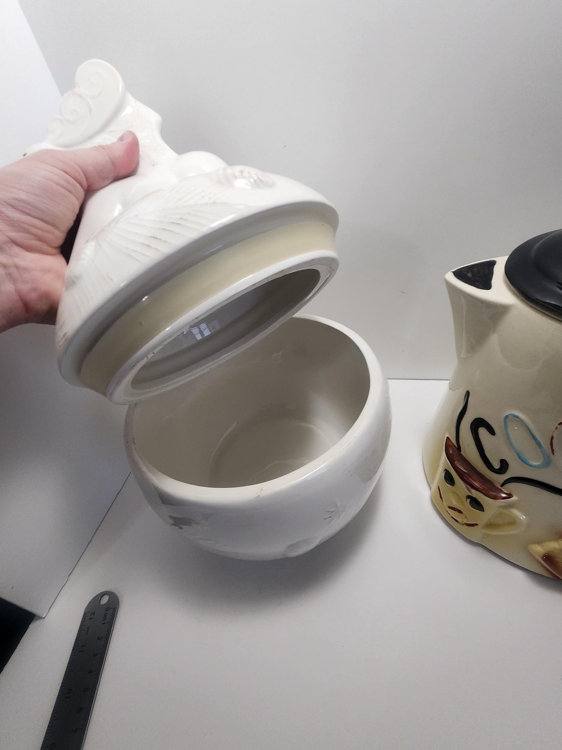 Vintage 1980s Woolrich and Bisque Ceramic Cookie Jars - Cookies - Cookie Jars - Bisque - Woolrich - Unicorn - Horses - Kitchen - Baking