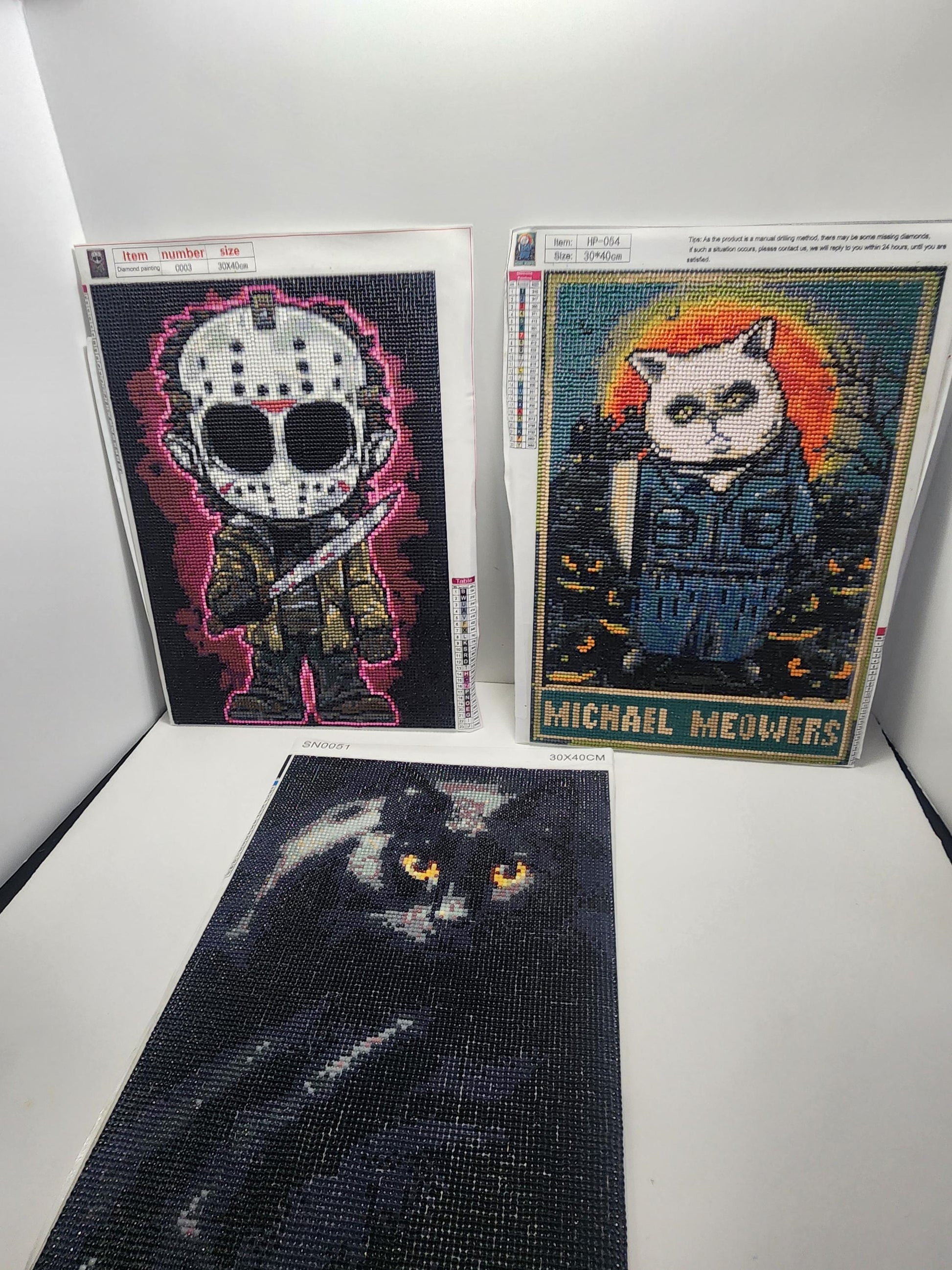 Halloween Special Lot of 3 Diamond Art Wall Decor - Halloween - Decor - Pictures - Diamond Art - Micheal Myers - Jason - Black Cats