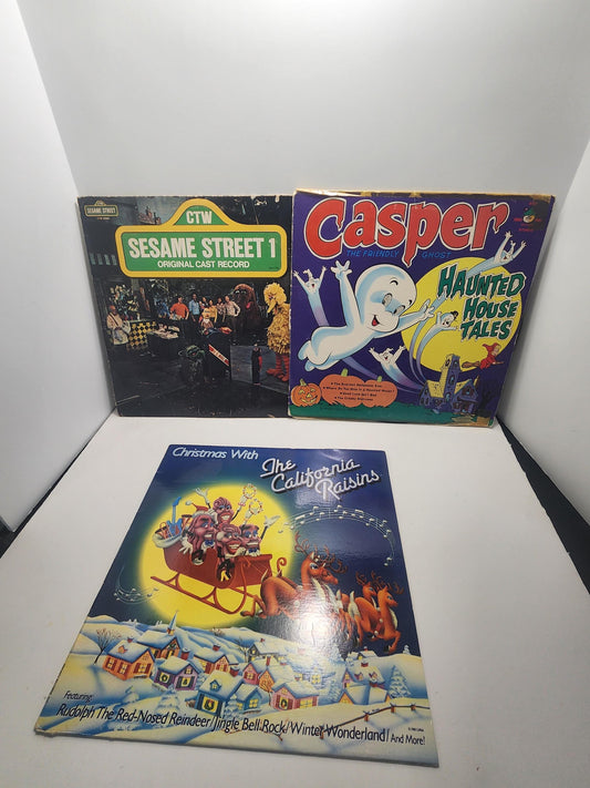 Vinyl Records Vintage 1980s Cartoon Characters Music Tracks - Casper The Friendly Ghost - California Raisens - Sesame Street - Soundtracks