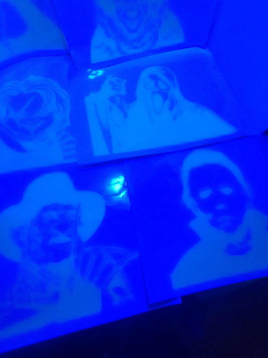 Halloween Characters Lot of Blacklight Glow In Dark Decal Stickers - Blacklight - Glow In Dark - Haunted House - Jason - Freddy Krueger