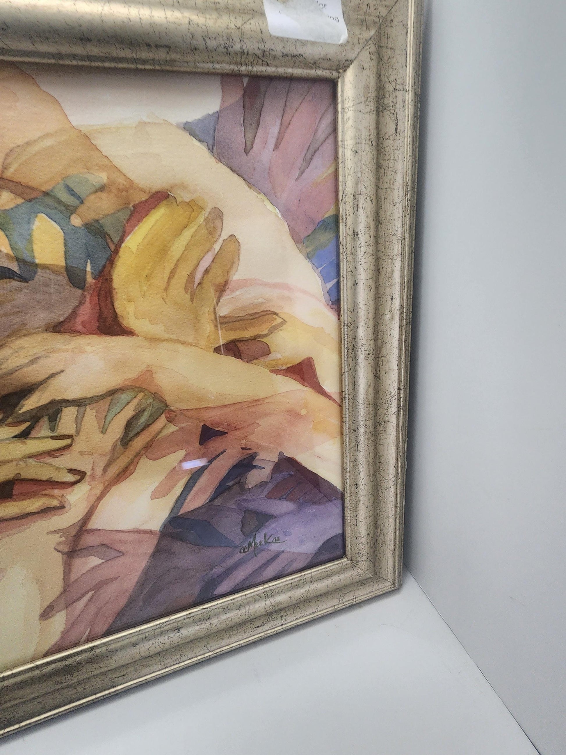 Mid Century Hands Over Hands Painting in Golden Colored Vintage Frame - Framed Art - Art - Hands - Hands Paintings - Paintings - Mid-century