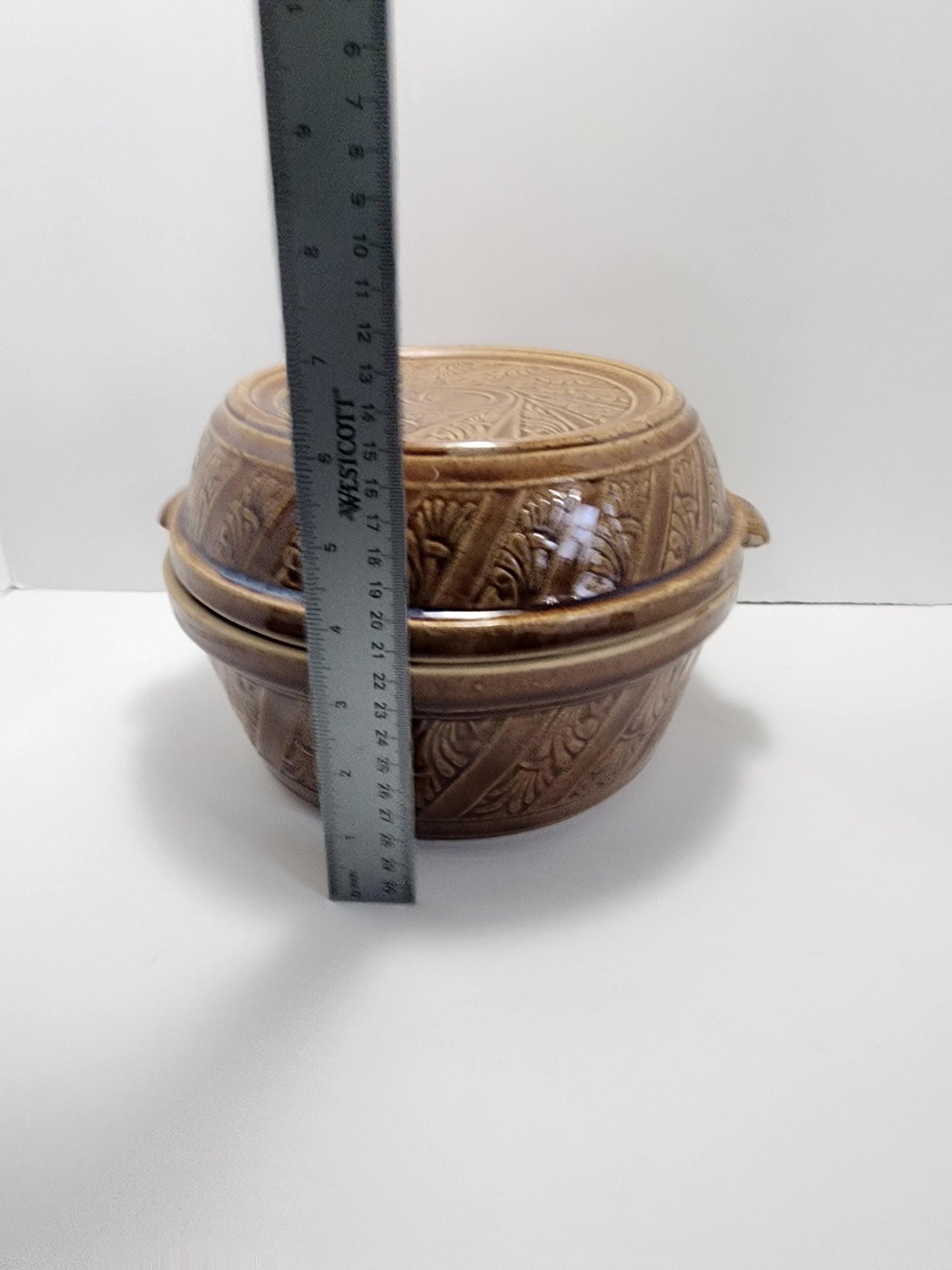 Vintage 9” USA Covered Stoneware Dough Mixing Bowl or Casserole Dish - Stoneware - Vintage Stoneware - Casserole Dish - Mixing Bowl - Bowls