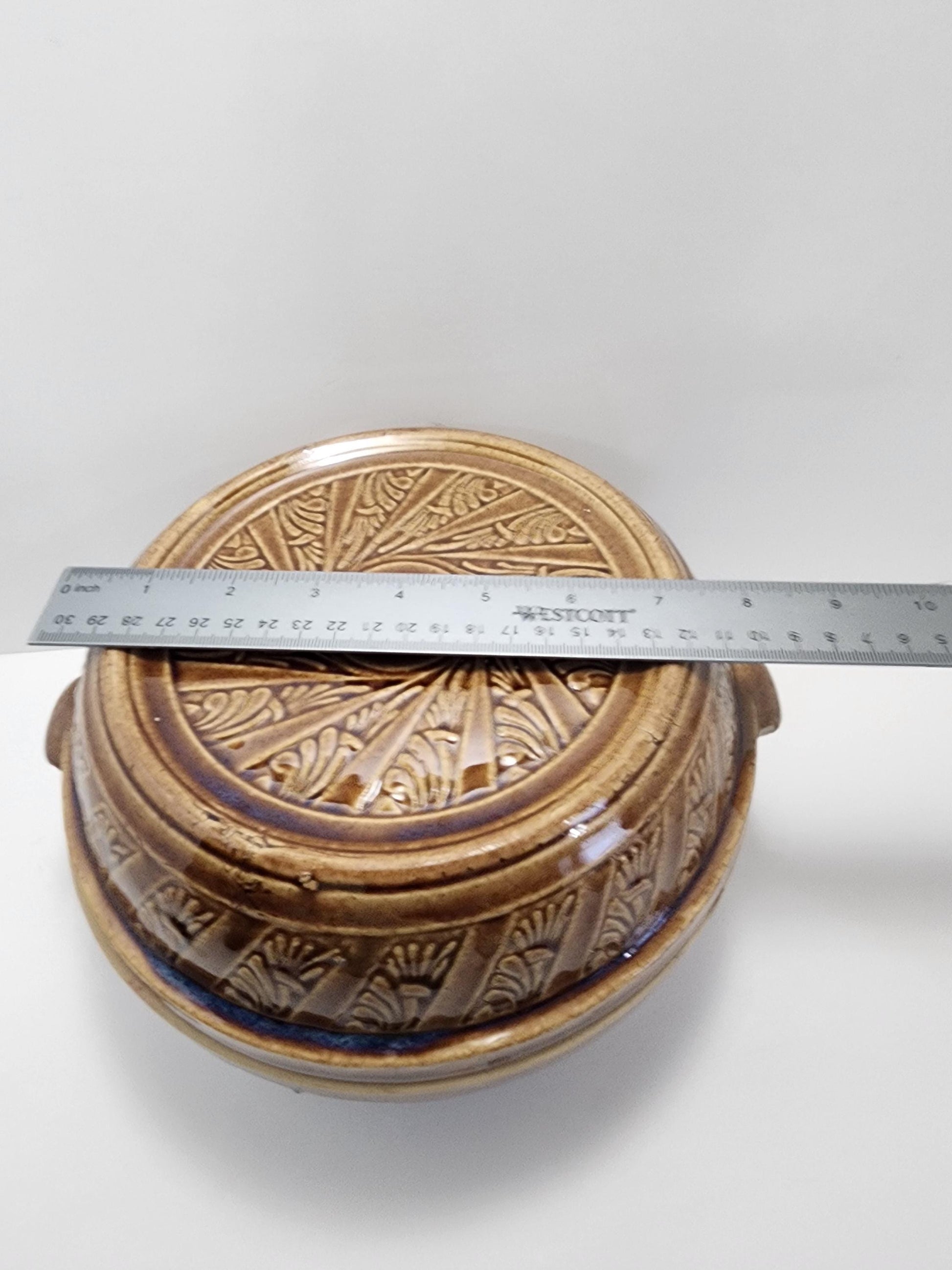 Vintage 9” USA Covered Stoneware Dough Mixing Bowl or Casserole Dish - Stoneware - Vintage Stoneware - Casserole Dish - Mixing Bowl - Bowls