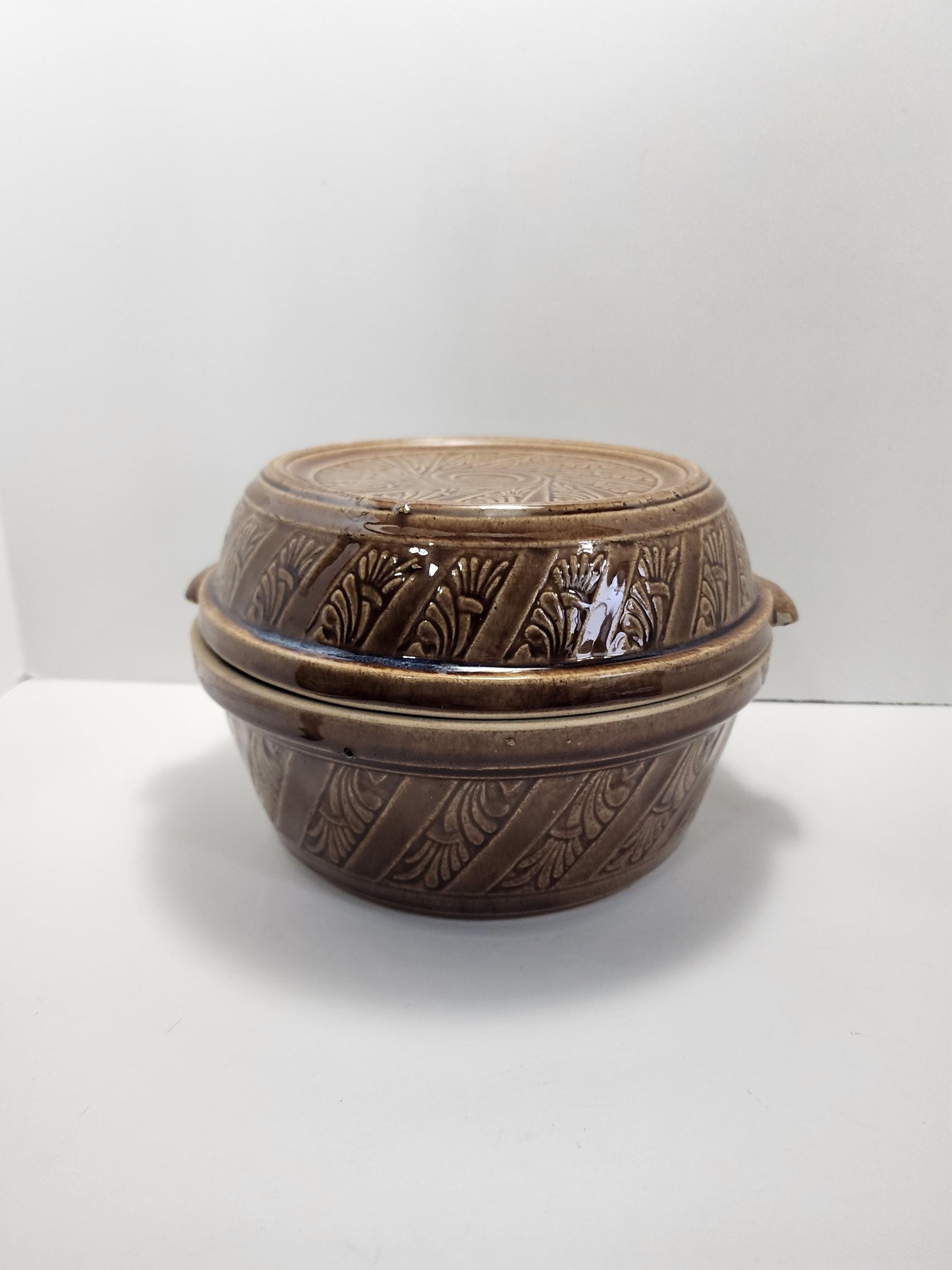 Vintage 9” USA Covered Stoneware Dough Mixing Bowl or Casserole Dish - Stoneware - Vintage Stoneware - Casserole Dish - Mixing Bowl - Bowls