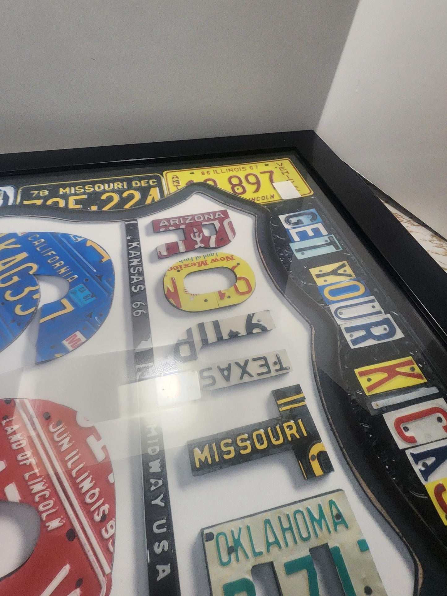 Aaron Foster World Market Route 66 Framed License Plates Art Decor - Pictures - Picture Framed - Garage - Man Cave - Route 66 - License Plat