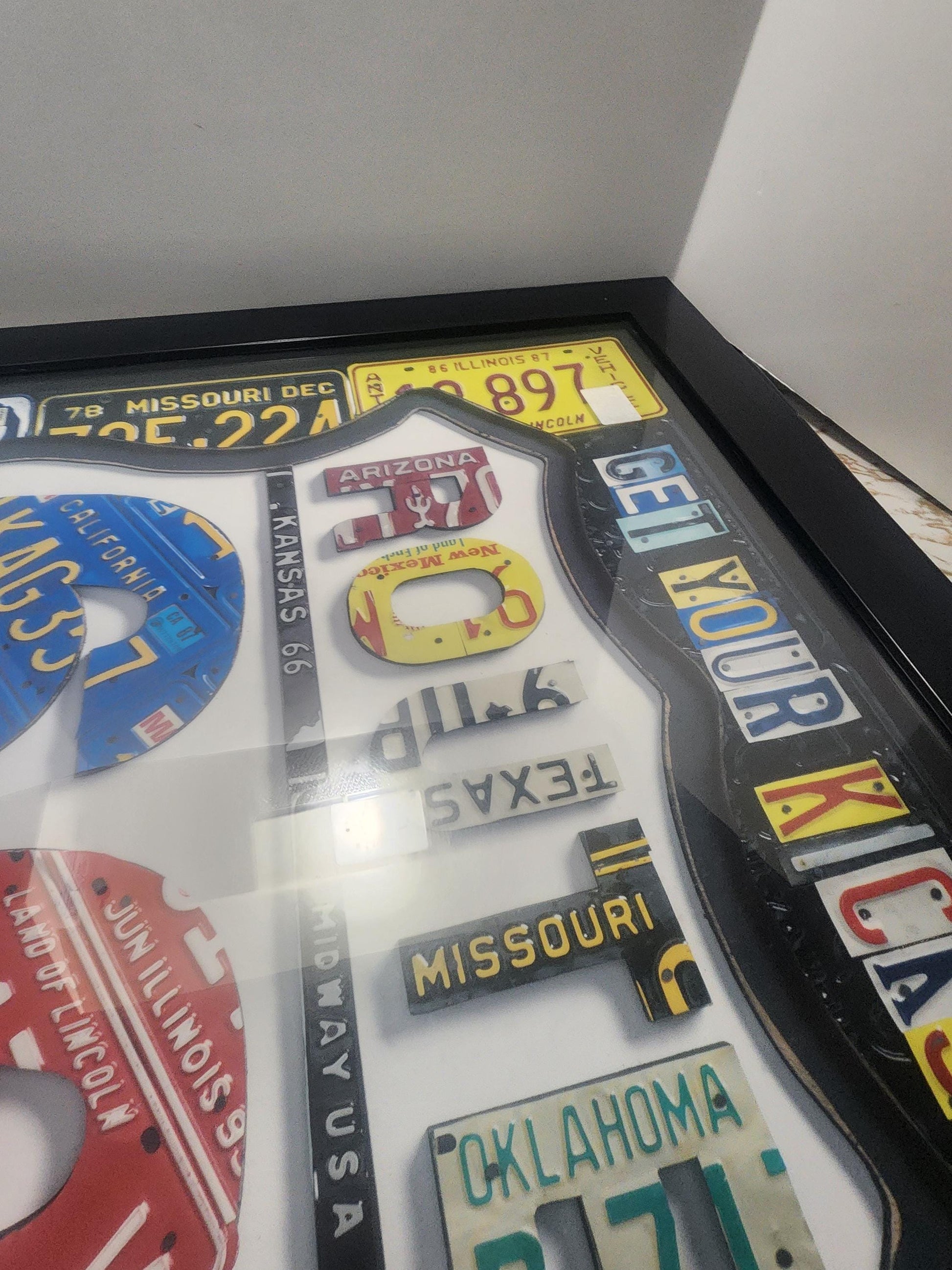 Aaron Foster World Market Route 66 Framed License Plates Art Decor - Pictures - Picture Framed - Garage - Man Cave - Route 66 - License Plat