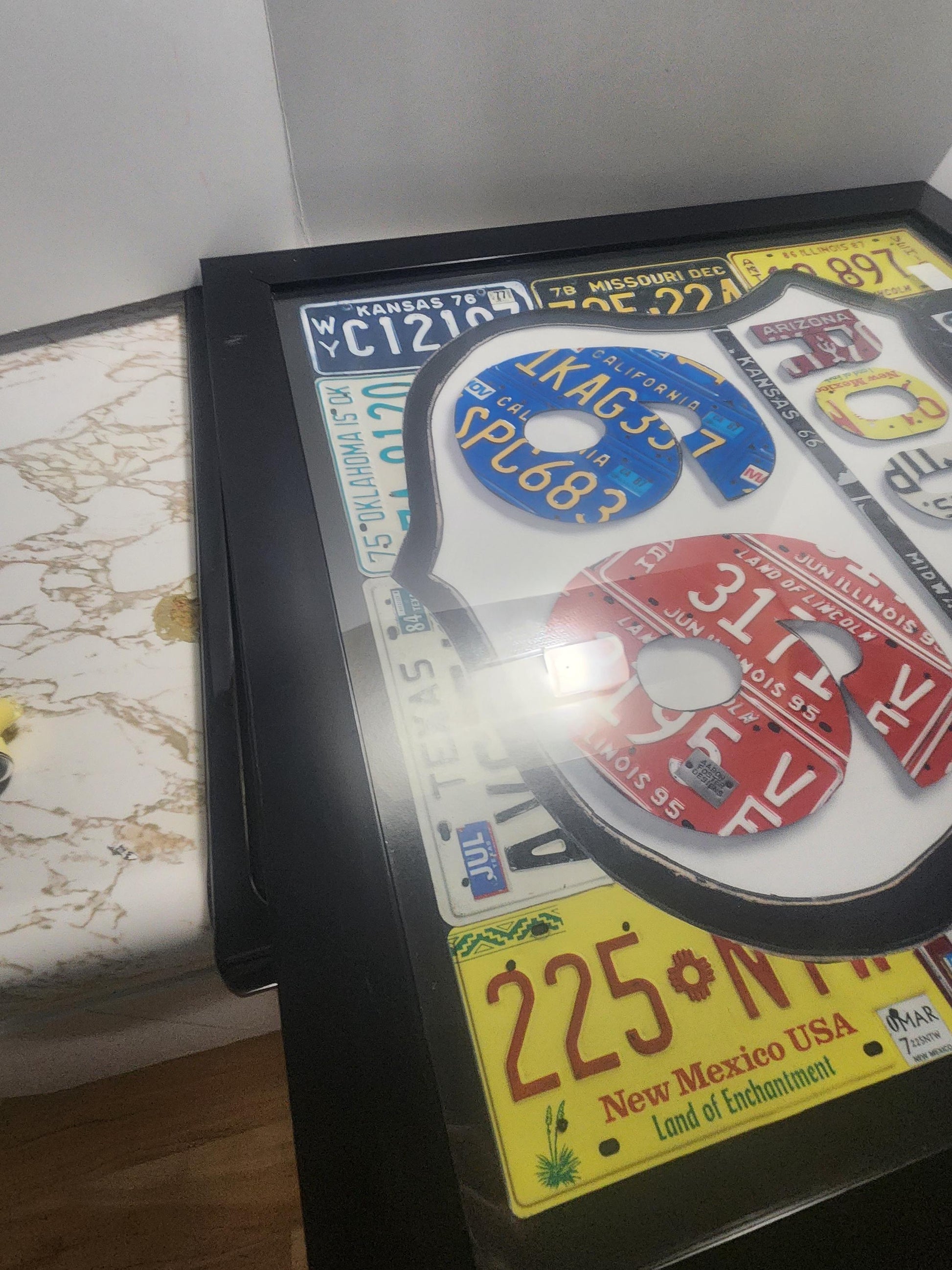 Aaron Foster World Market Route 66 Framed License Plates Art Decor - Pictures - Picture Framed - Garage - Man Cave - Route 66 - License Plat