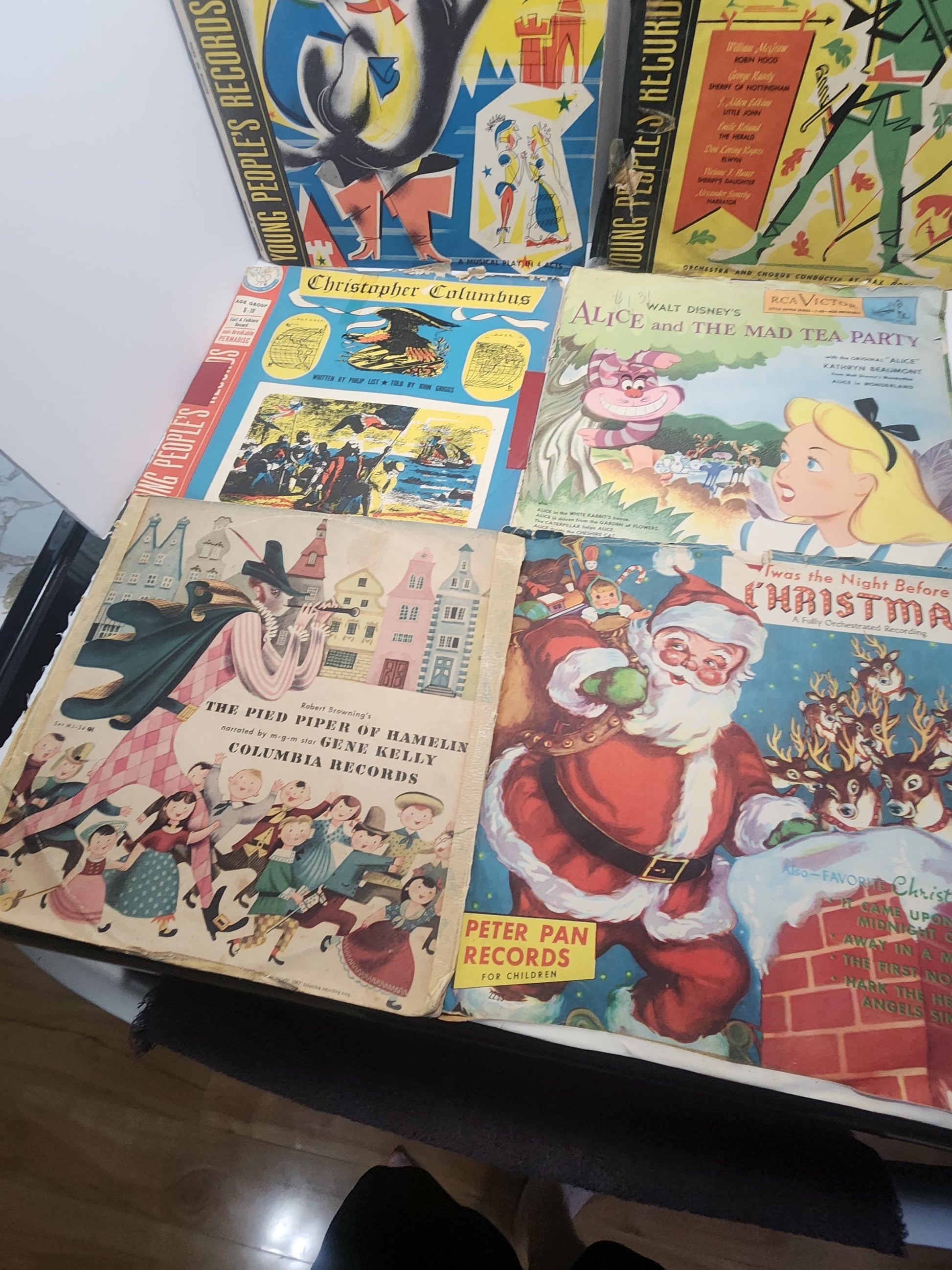 1950s LPs Vinyl Records Kids Stories - Robin Hood - Christmas - Puss In Boots - Alice In Wonderland - Christopher Columbus - Pied Piper