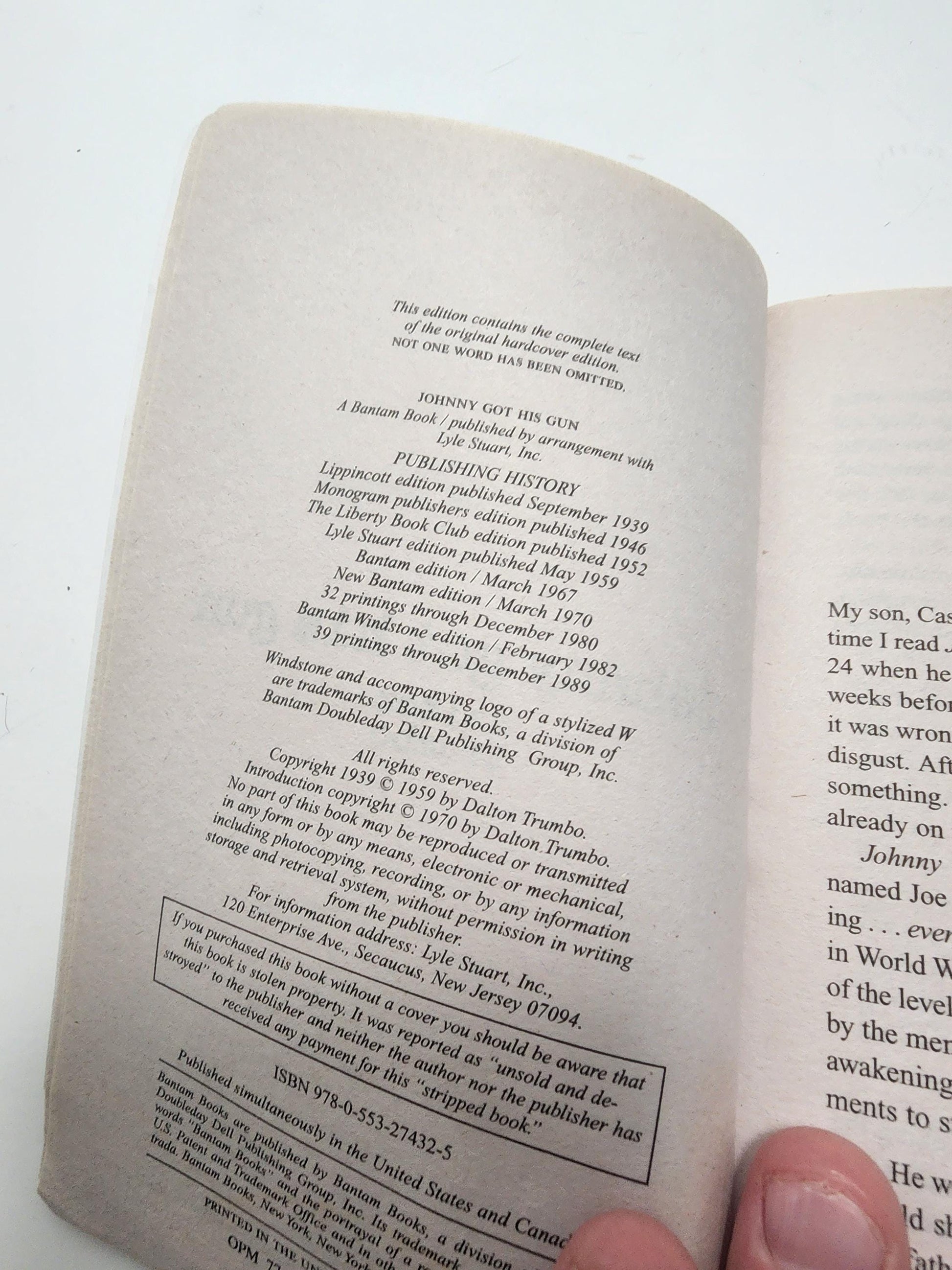 1989 Johnny Got His Gn By Dalton Trumbo Paperback Book - Books - Vintage Books - Dalton Trumbo - Johnny Got His Gn