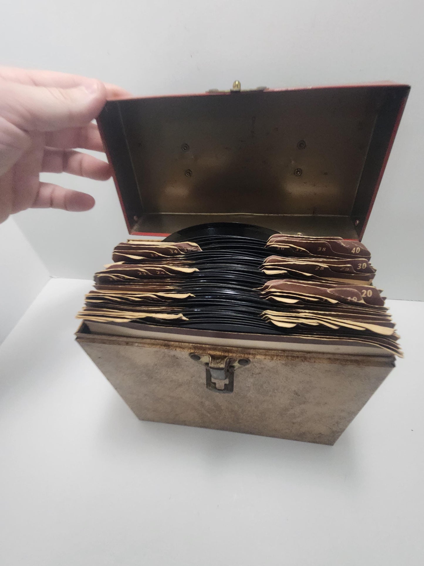 Lot Of 45 Vinyl Records With Metal Vintage Storage Case - Vinyl - Vinyl Records - Records - 45 - 45s - 45 Records - Storage Box - Antiques