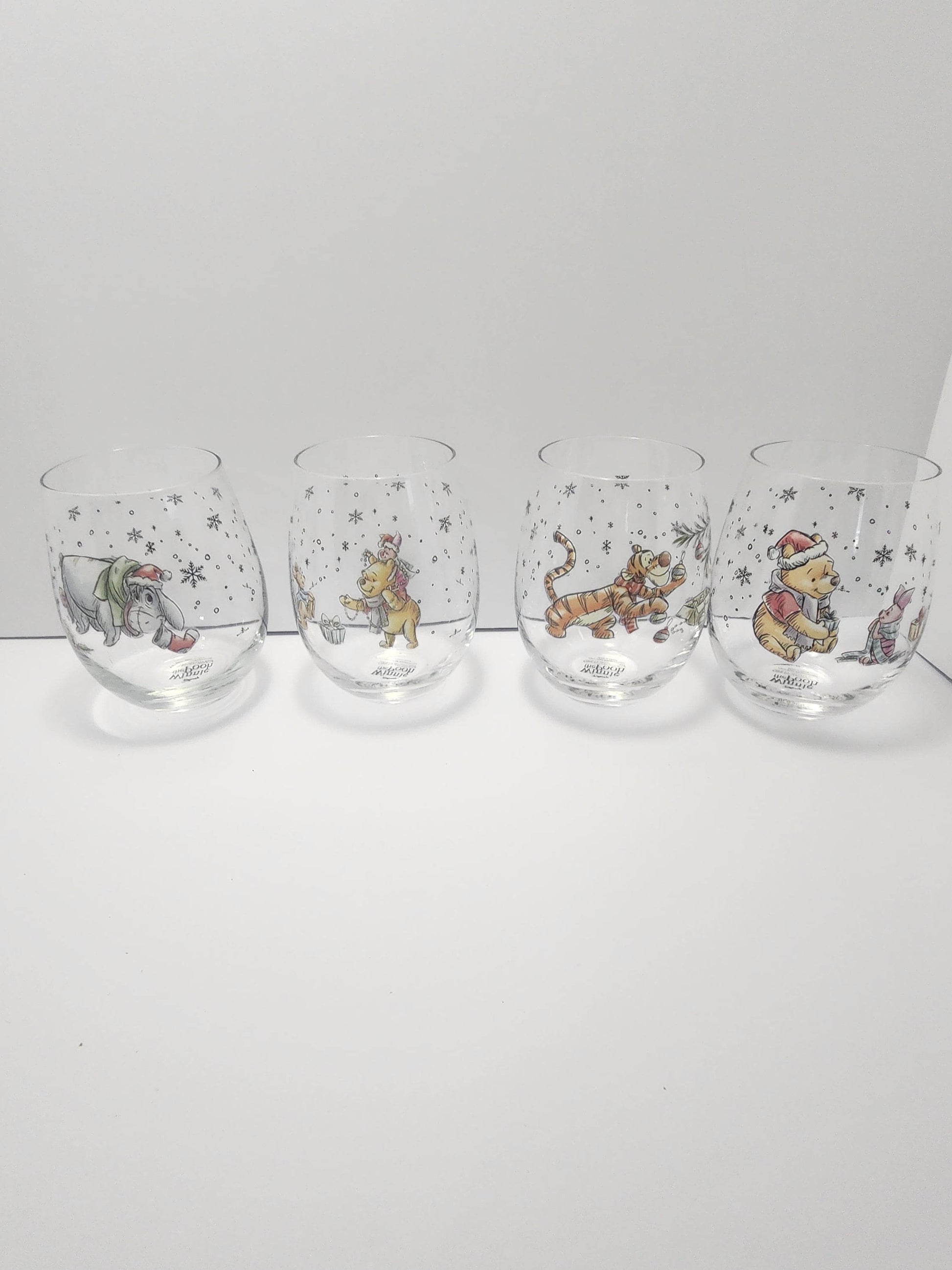 Disney Winnie The Pooh Christmas Edition Glasses Set of 4 - Character Glasses - Winnie The Pooh - Eeyore - Tigger - Christmas - Wine Glasses