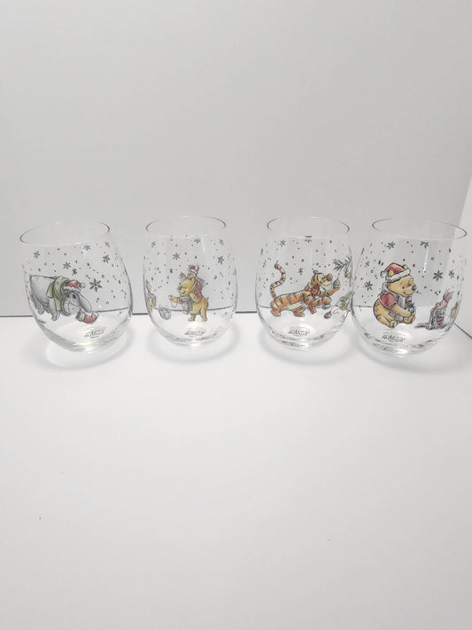 Disney Winnie The Pooh Christmas Edition Glasses Set of 4 - Character Glasses - Winnie The Pooh - Eeyore - Tigger - Christmas - Wine Glasses