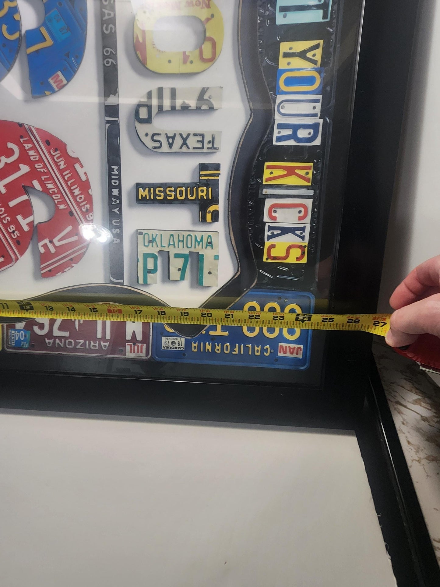 Aaron Foster World Market Route 66 Framed License Plates Art Decor - Pictures - Picture Framed - Garage - Man Cave - Route 66 - License Plat