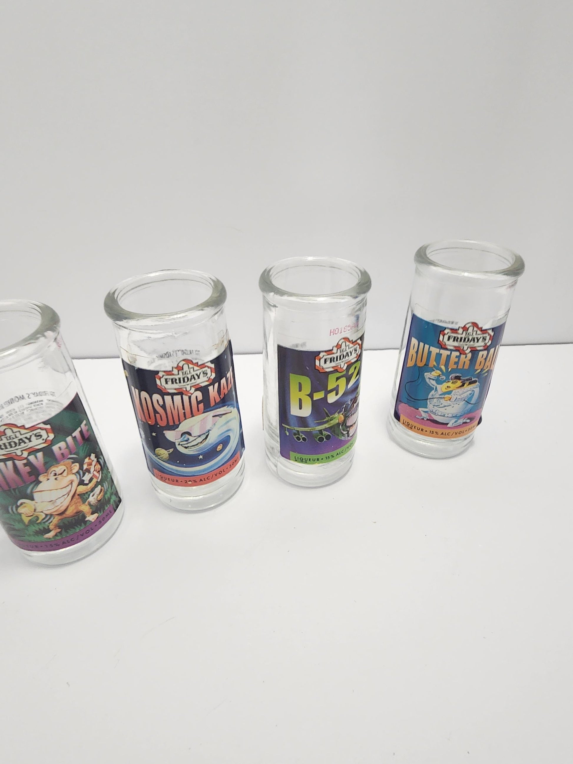 TGIF 1990s Vintage Novelty Shot Glasses Set Of 4 - Shot Glasses - Novelty - TGIF - Thank God Its Friday - Restaurant - Shot Glass - Characte