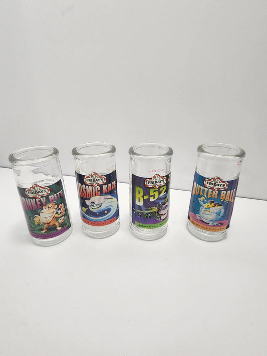 TGIF 1990s Vintage Novelty Shot Glasses Set Of 4 - Shot Glasses - Novelty - TGIF - Thank God Its Friday - Restaurant - Shot Glass - Characte